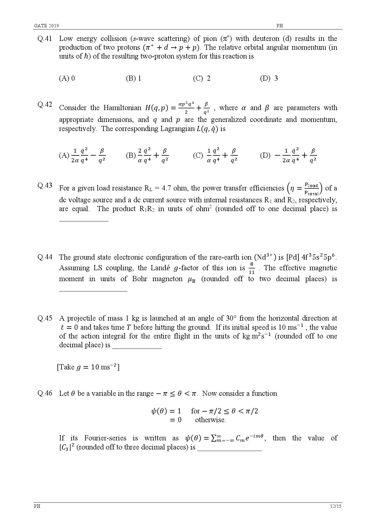 GATE Exam Question Paper 2019 Physics 15