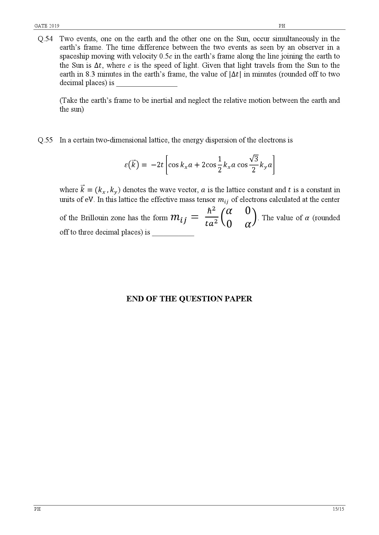 GATE Exam Question Paper 2019 Physics 18