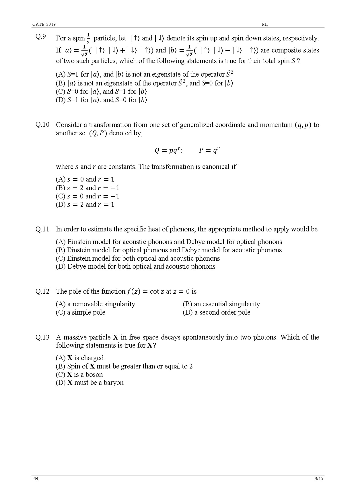 GATE Exam Question Paper 2019 Physics 6