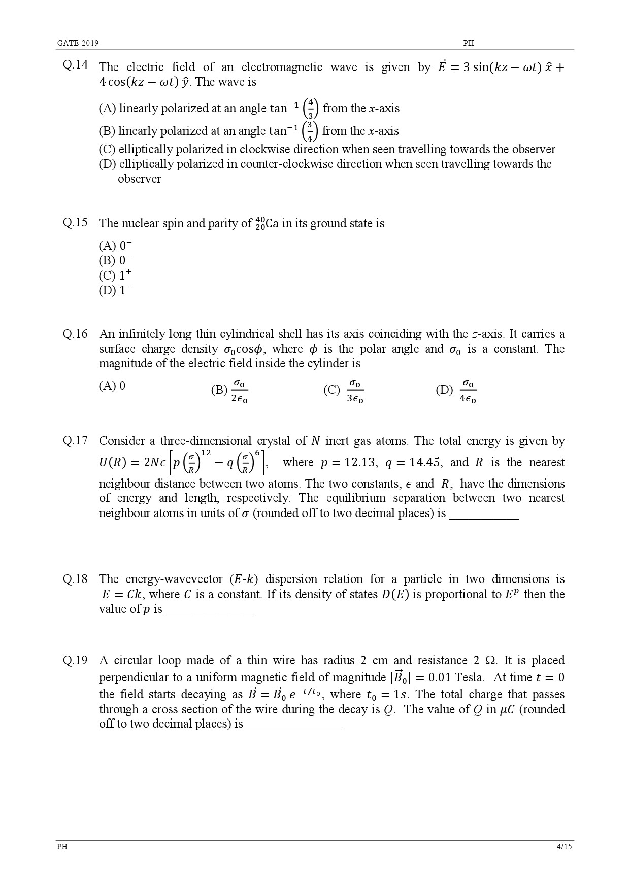 GATE Exam Question Paper 2019 Physics 7