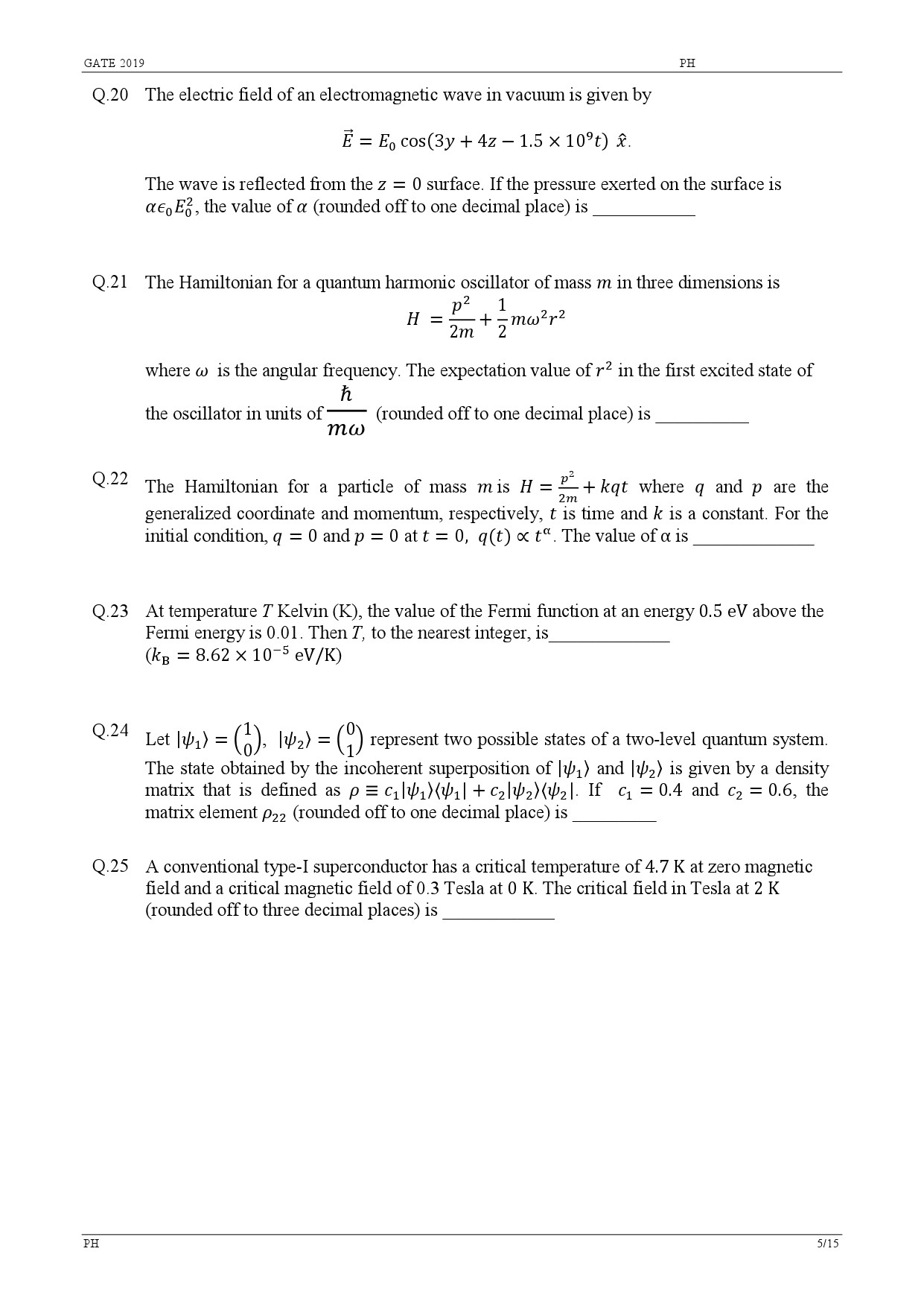 GATE Exam Question Paper 2019 Physics 8