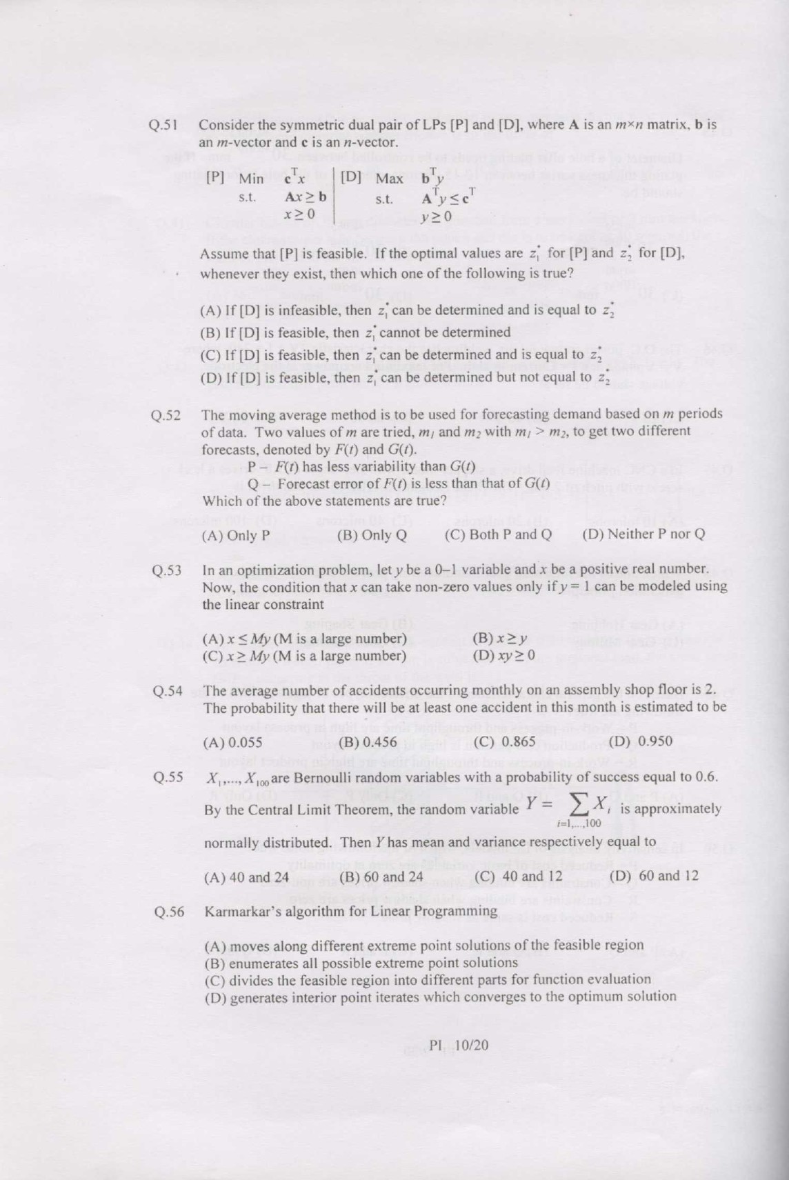 GATE Exam Question Paper 2007 Production and Industrial Engineering 10