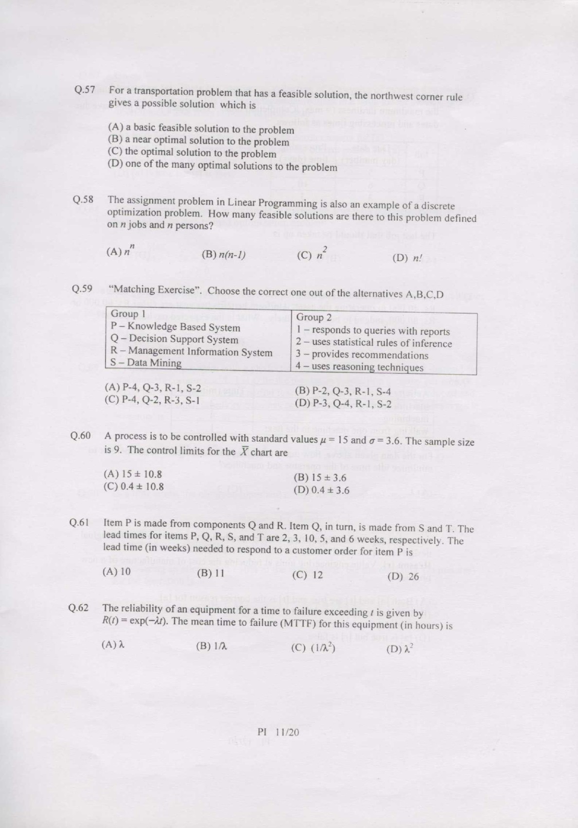 GATE Exam Question Paper 2007 Production and Industrial Engineering 11