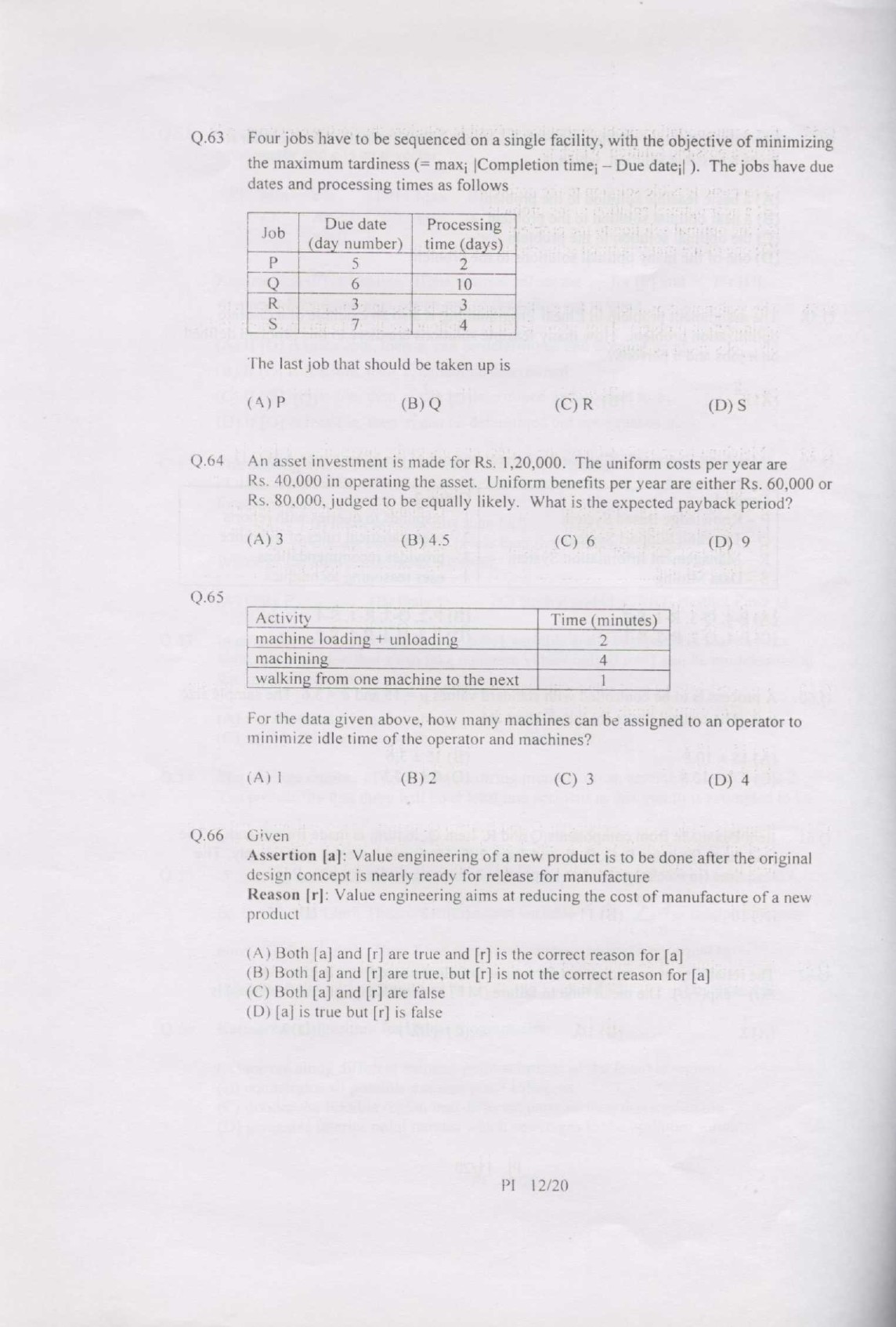 GATE Exam Question Paper 2007 Production and Industrial Engineering 12