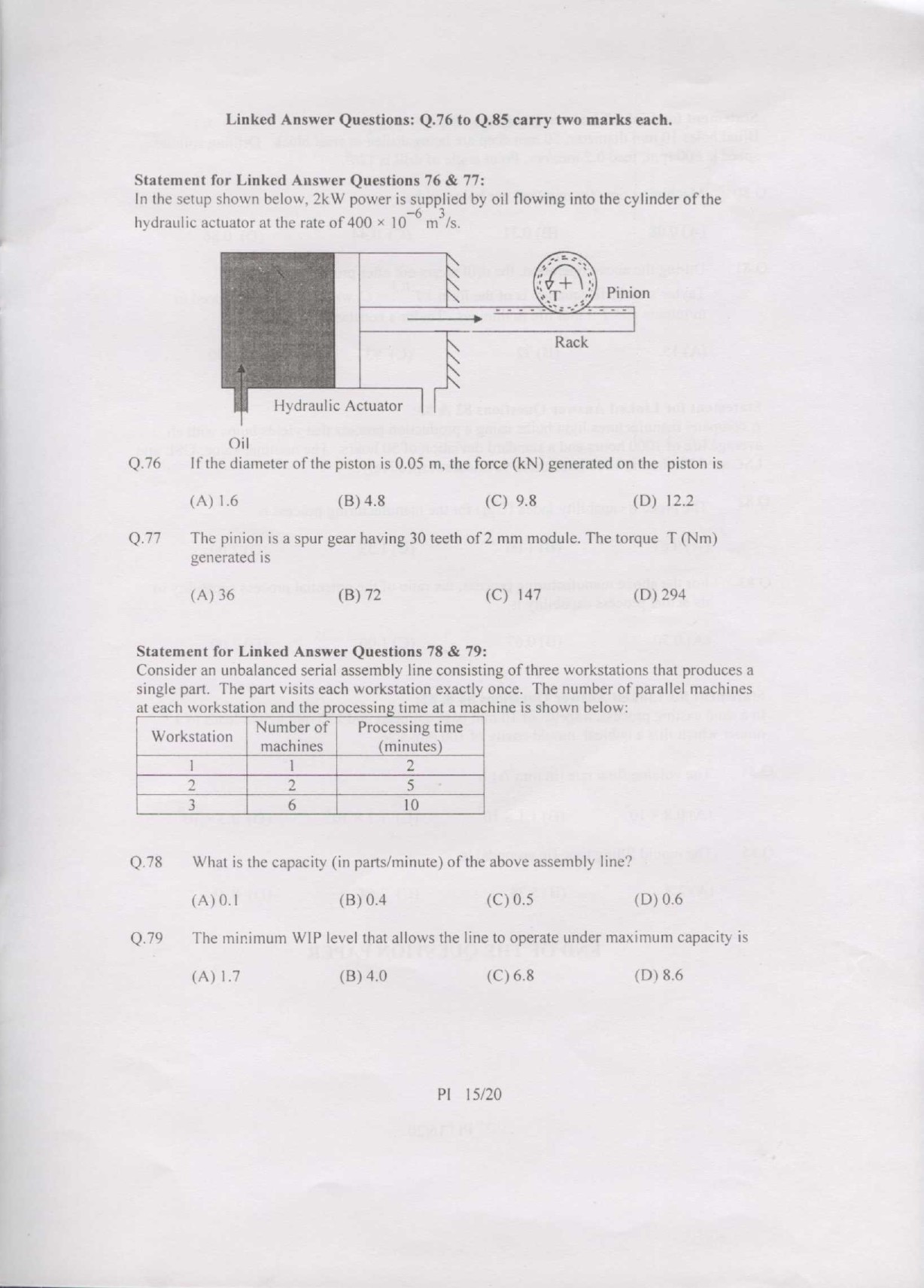GATE Exam Question Paper 2007 Production and Industrial Engineering 15