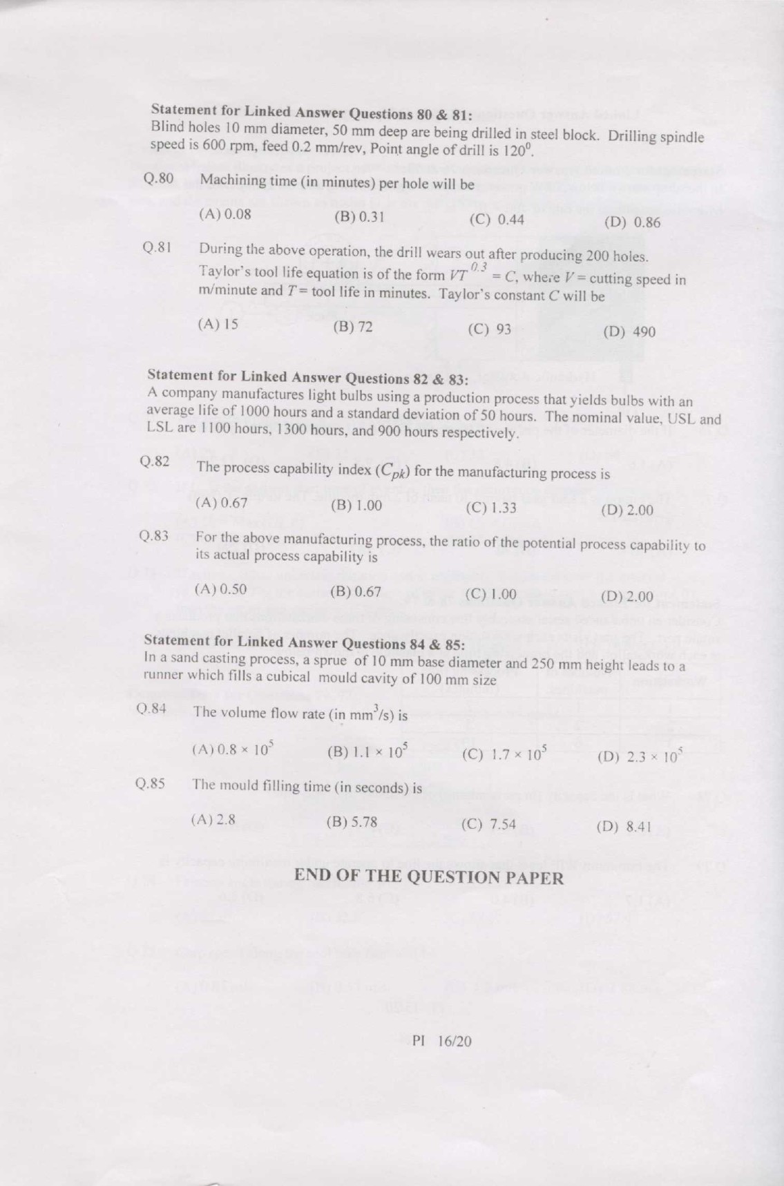 GATE Exam Question Paper 2007 Production and Industrial Engineering 16
