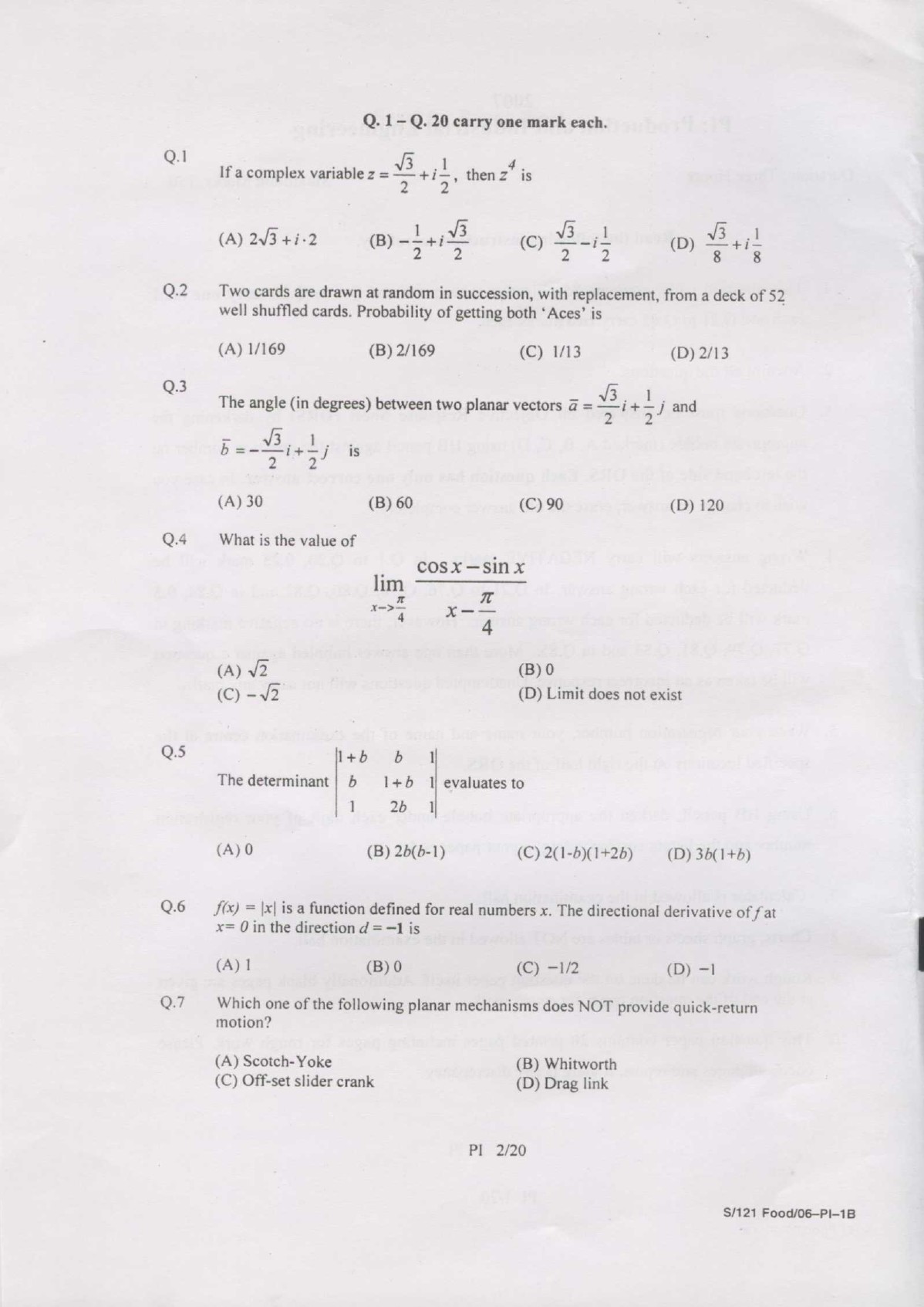 GATE Exam Question Paper 2007 Production and Industrial Engineering 2