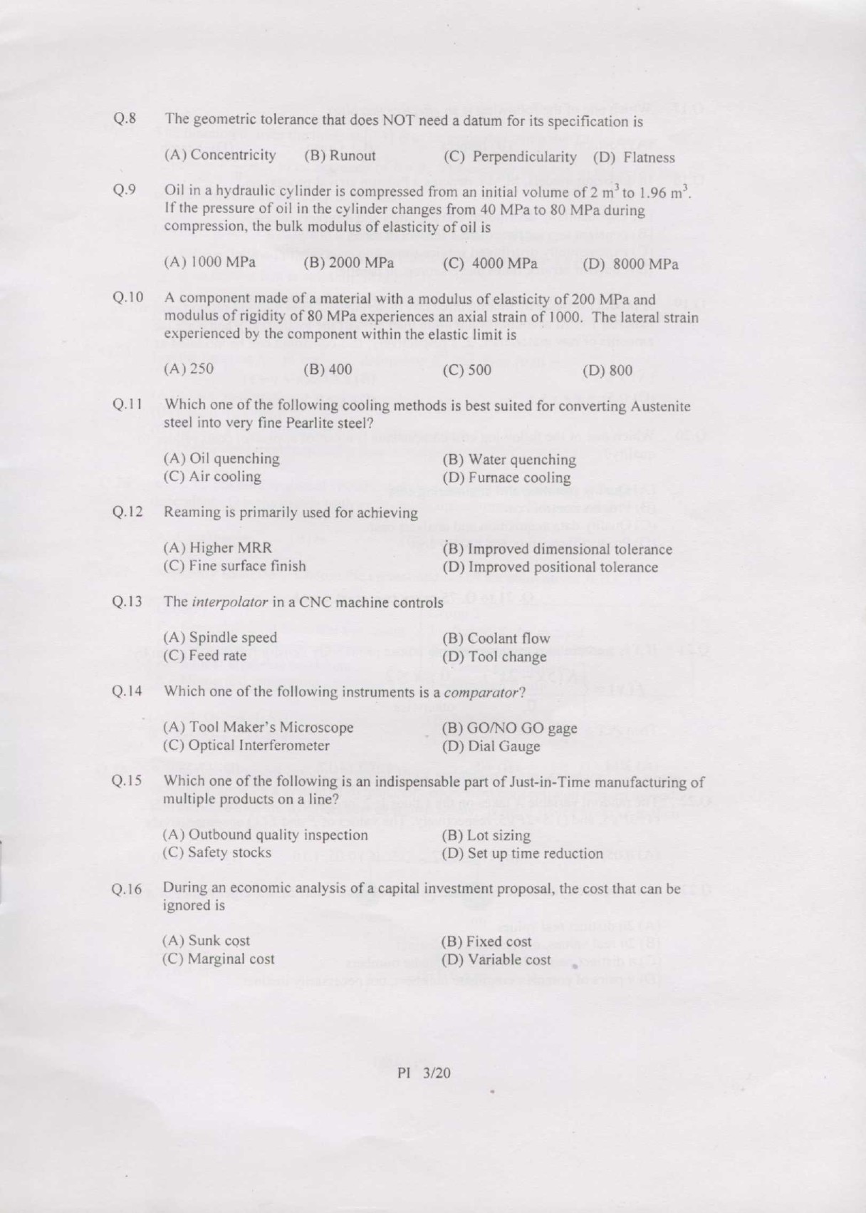 GATE Exam Question Paper 2007 Production and Industrial Engineering 3