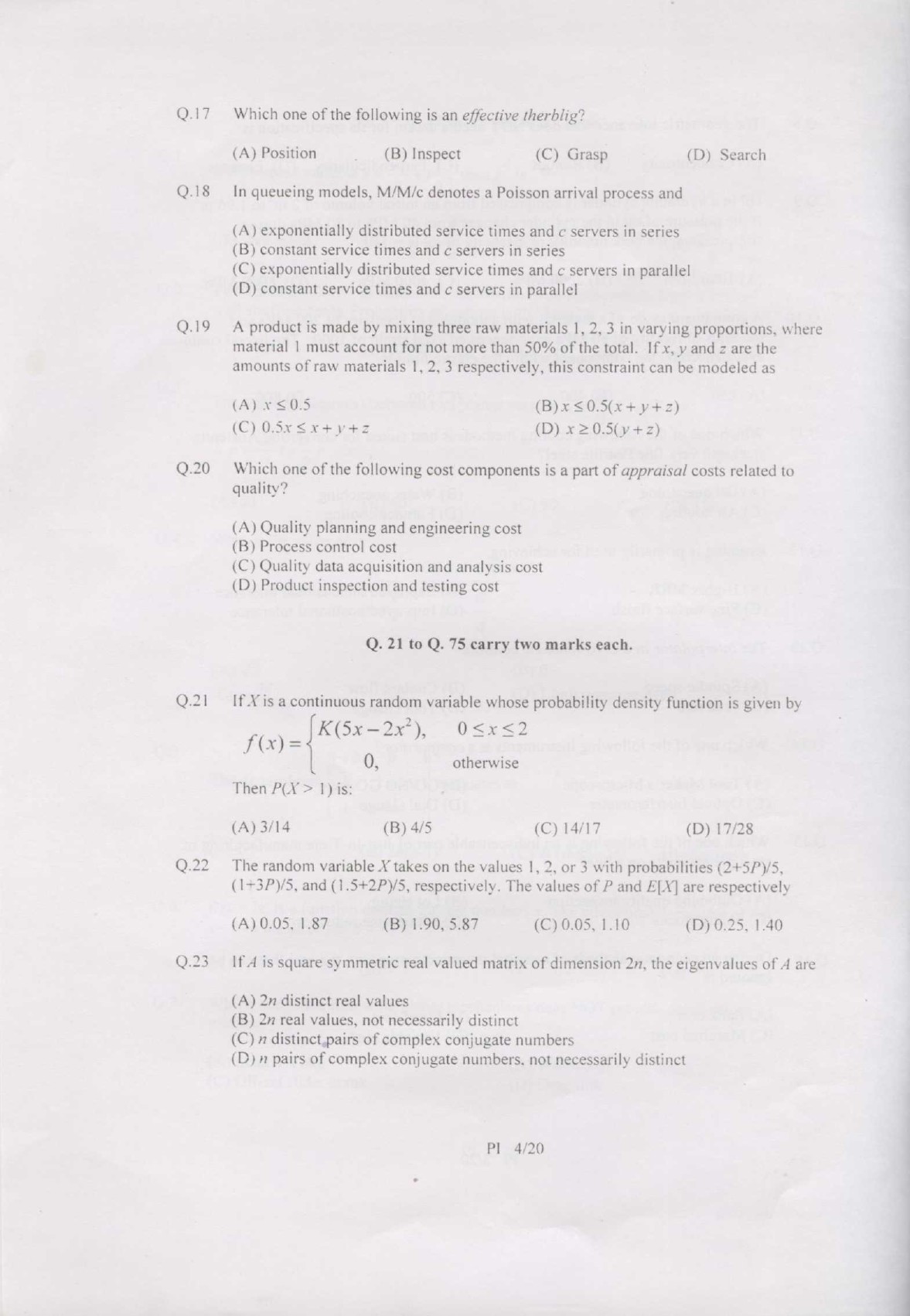GATE Exam Question Paper 2007 Production and Industrial Engineering 4