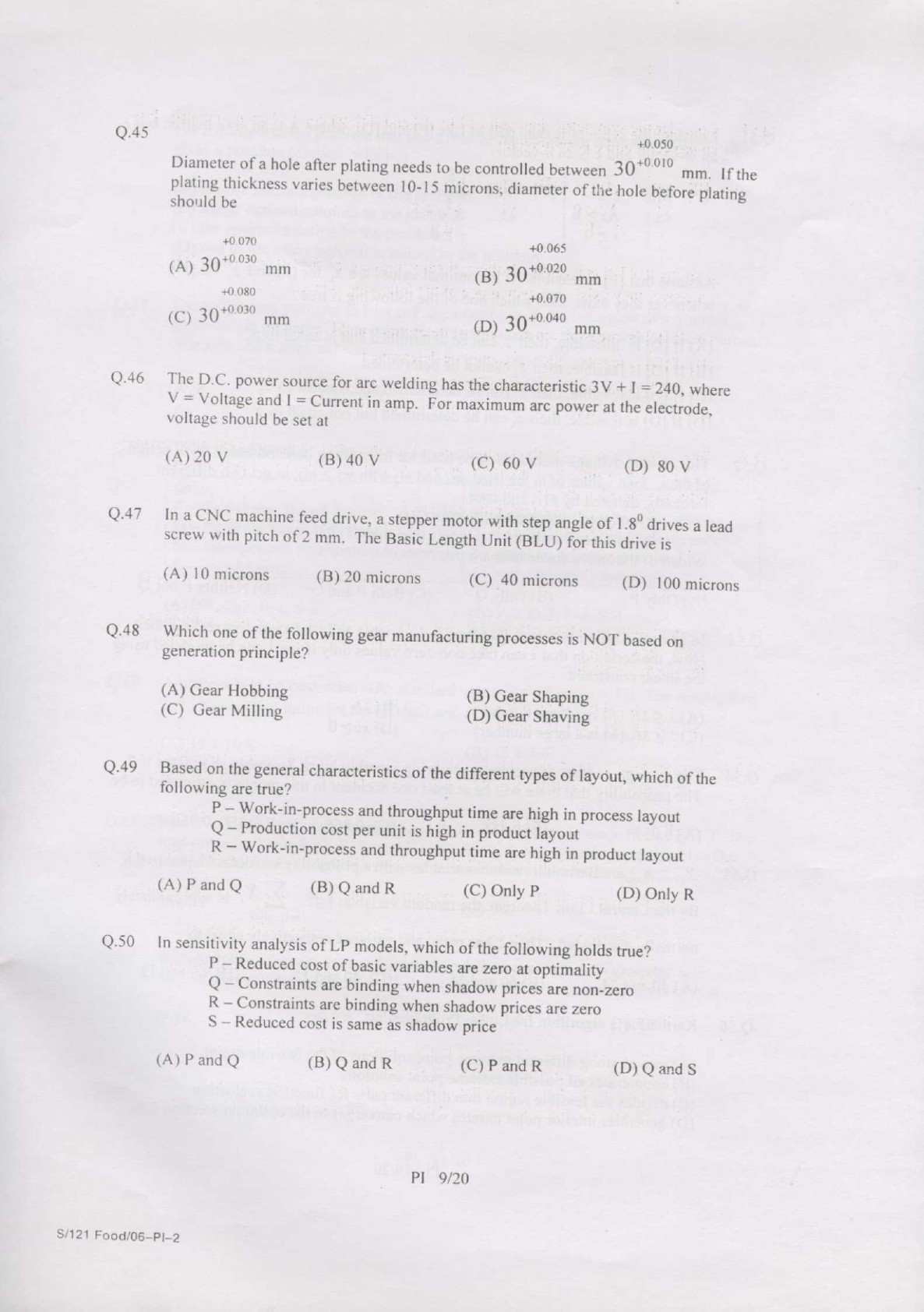 GATE Exam Question Paper 2007 Production and Industrial Engineering 9