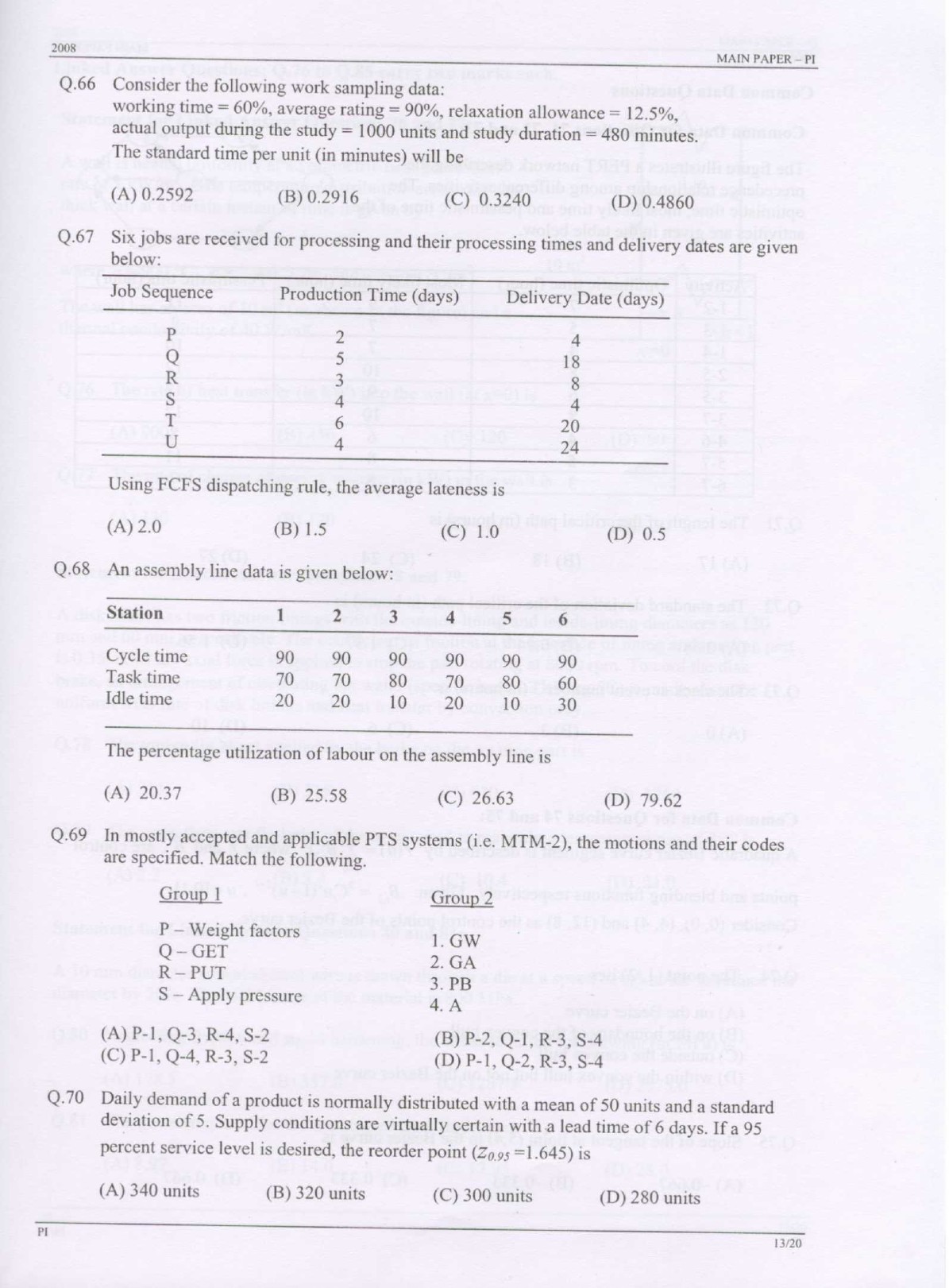 GATE Exam Question Paper 2008 Production and Industrial Engineering 13