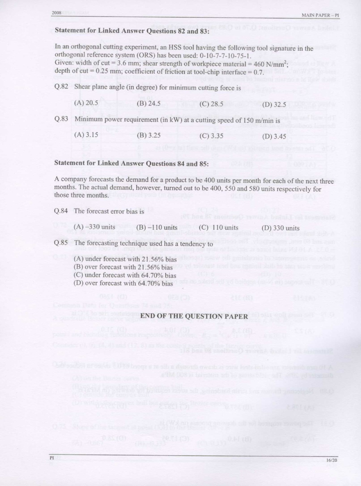 GATE Exam Question Paper 2008 Production and Industrial Engineering 16