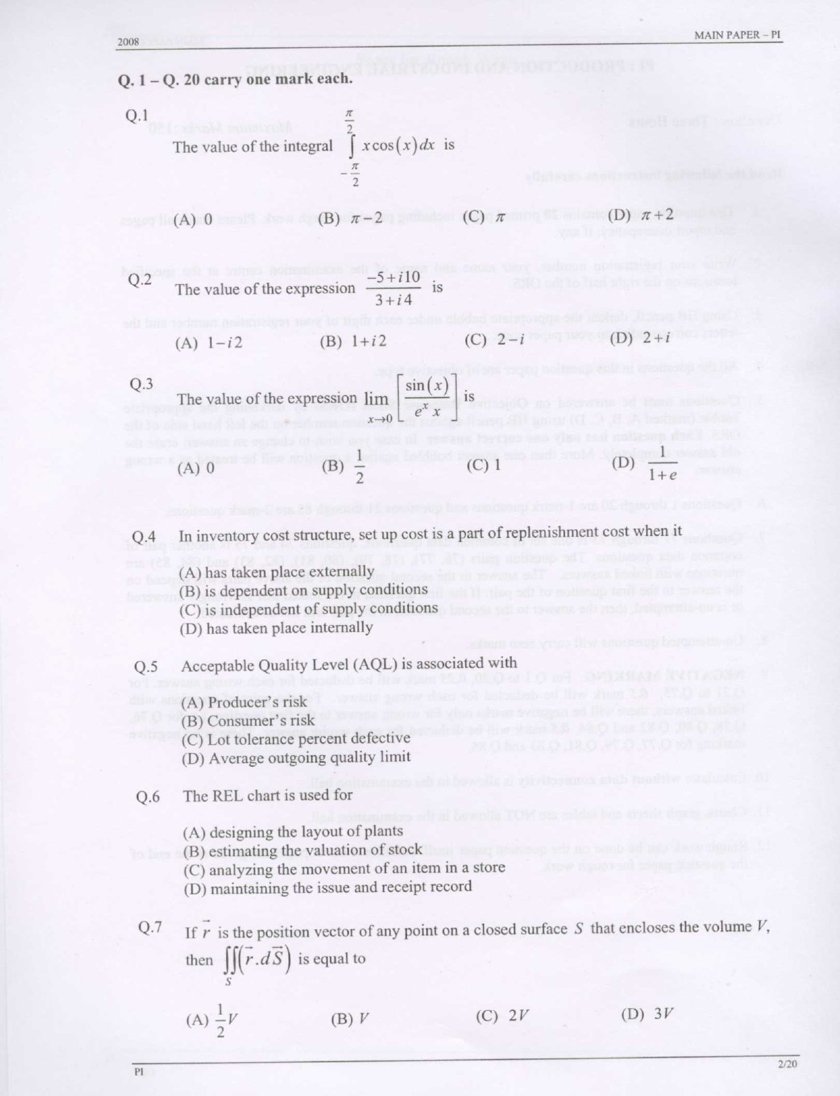 GATE Exam Question Paper 2008 Production and Industrial Engineering 2