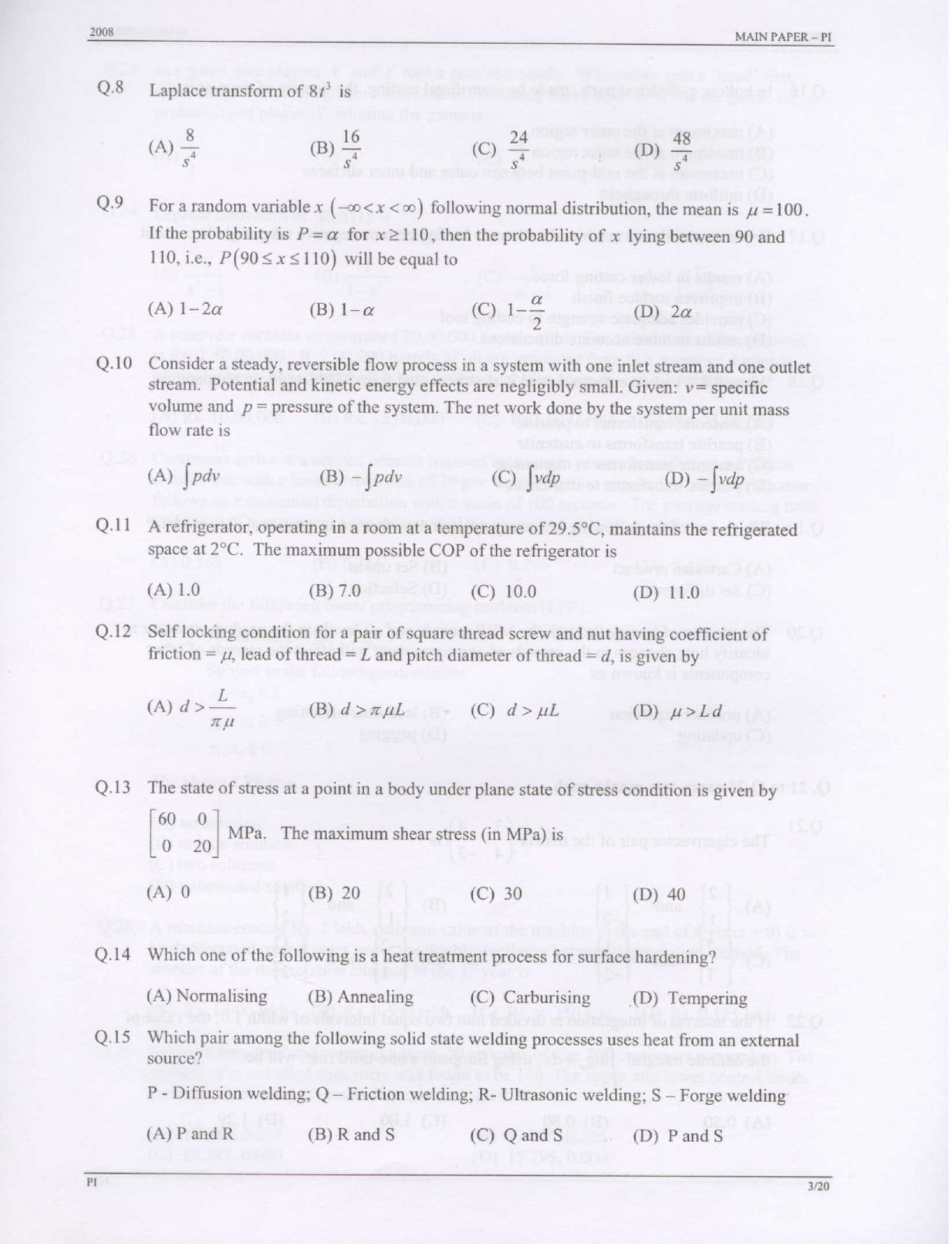 GATE Exam Question Paper 2008 Production and Industrial Engineering 3