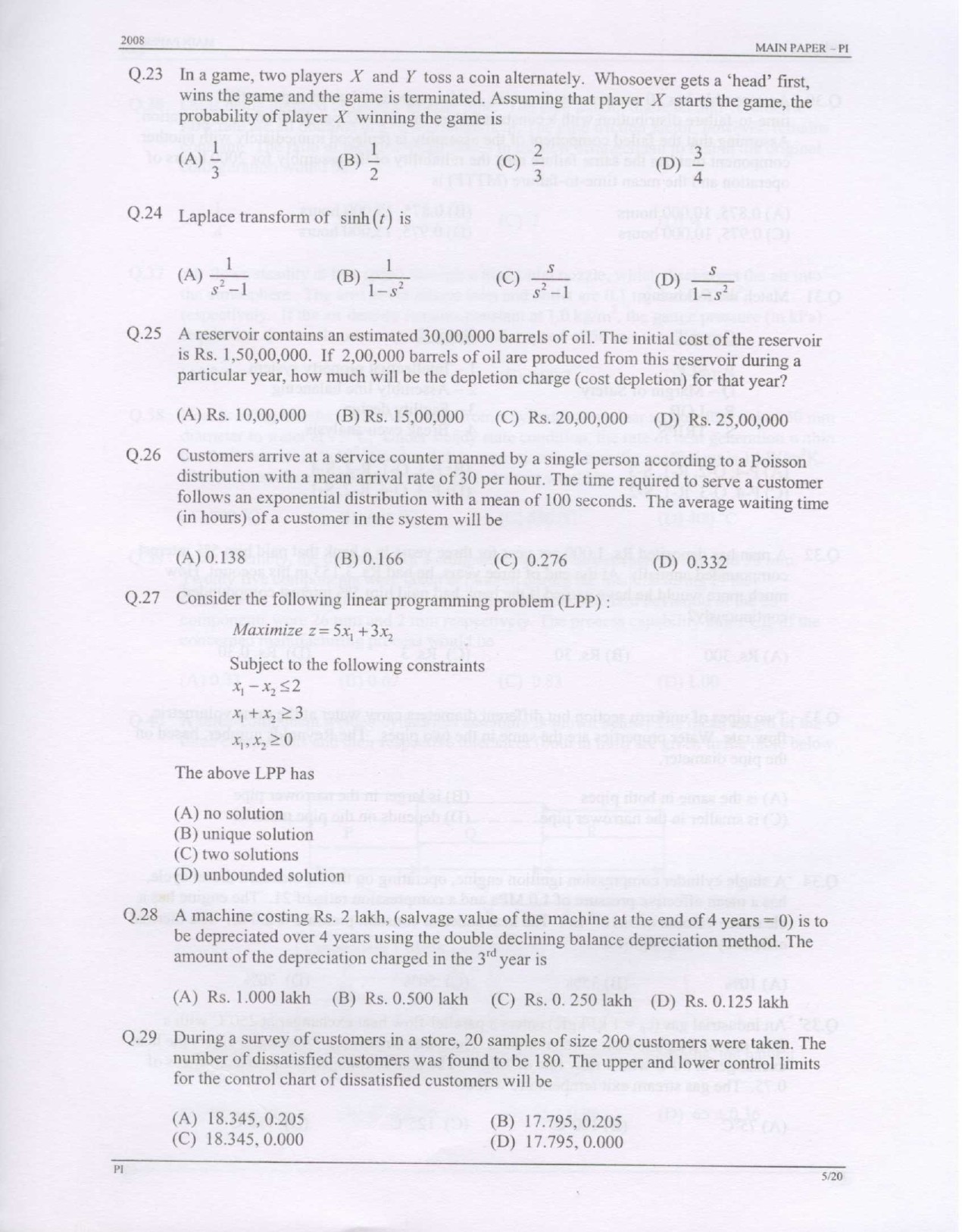 GATE Exam Question Paper 2008 Production and Industrial Engineering 5