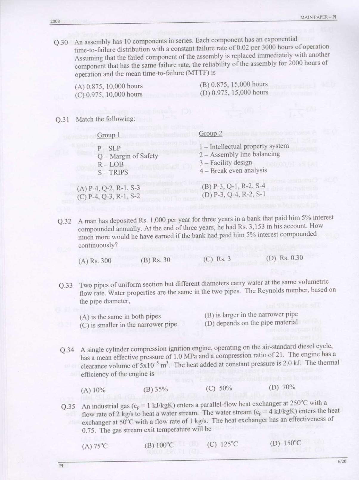 GATE Exam Question Paper 2008 Production and Industrial Engineering 6