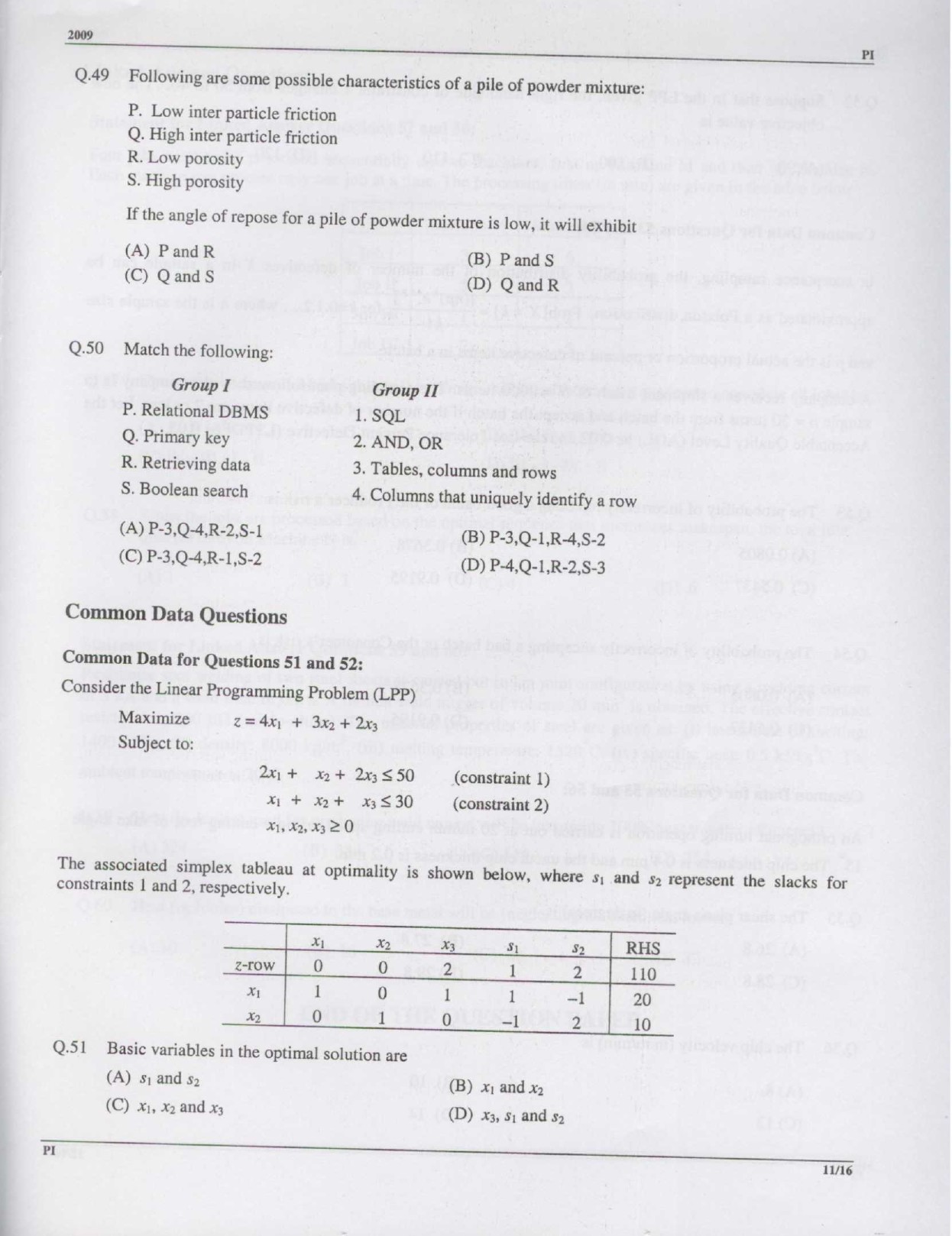 GATE Exam Question Paper 2009 Production and Industrial Engineering 11