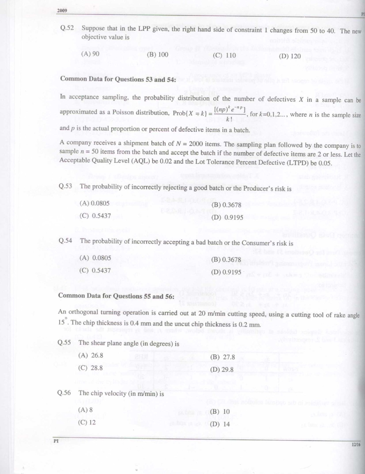GATE Exam Question Paper 2009 Production and Industrial Engineering 12