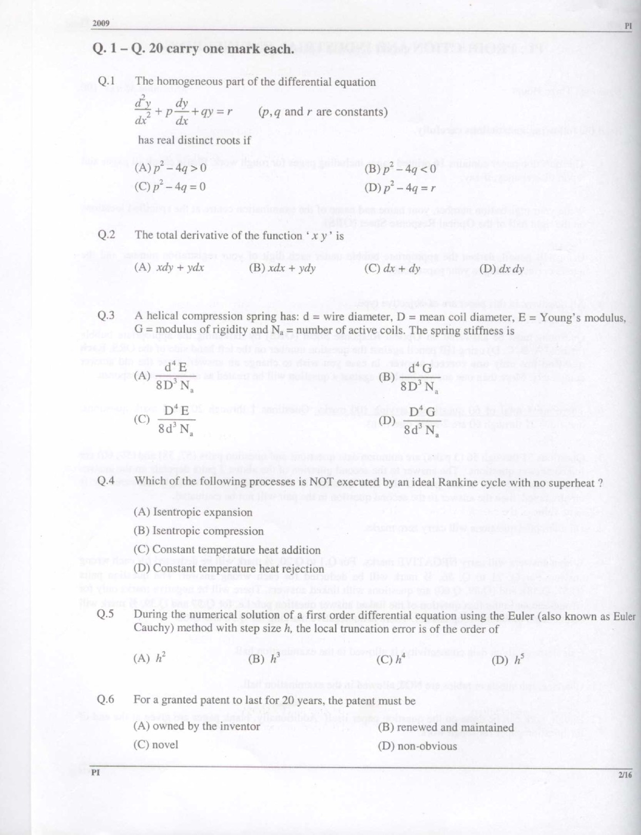 GATE Exam Question Paper 2009 Production and Industrial Engineering 2