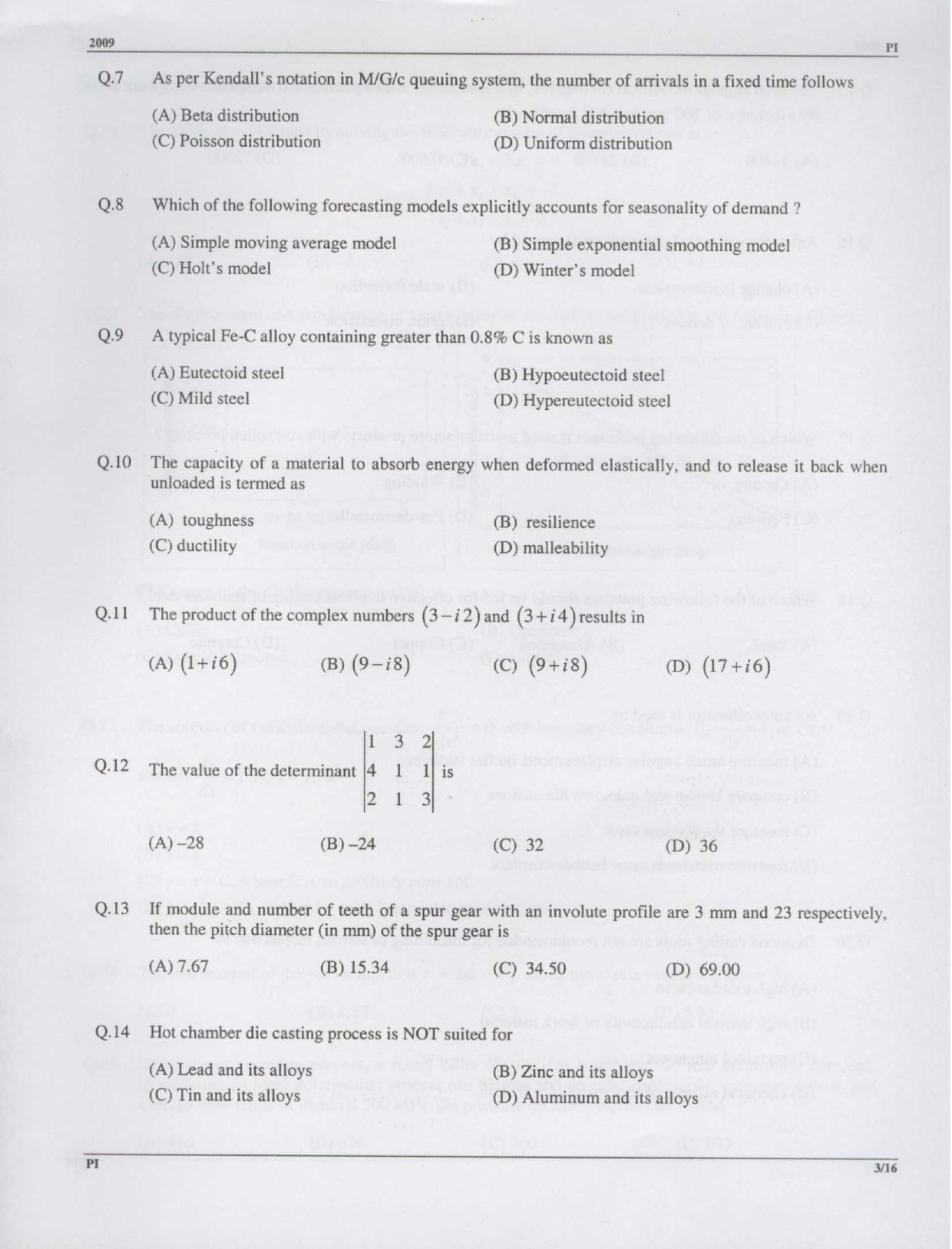 GATE Exam Question Paper 2009 Production and Industrial Engineering 3