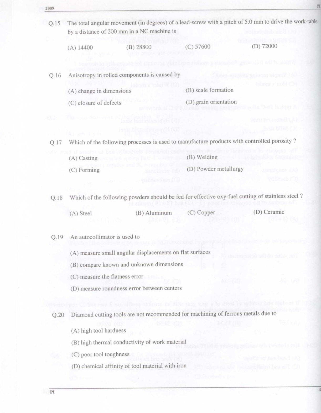 GATE Exam Question Paper 2009 Production and Industrial Engineering 4