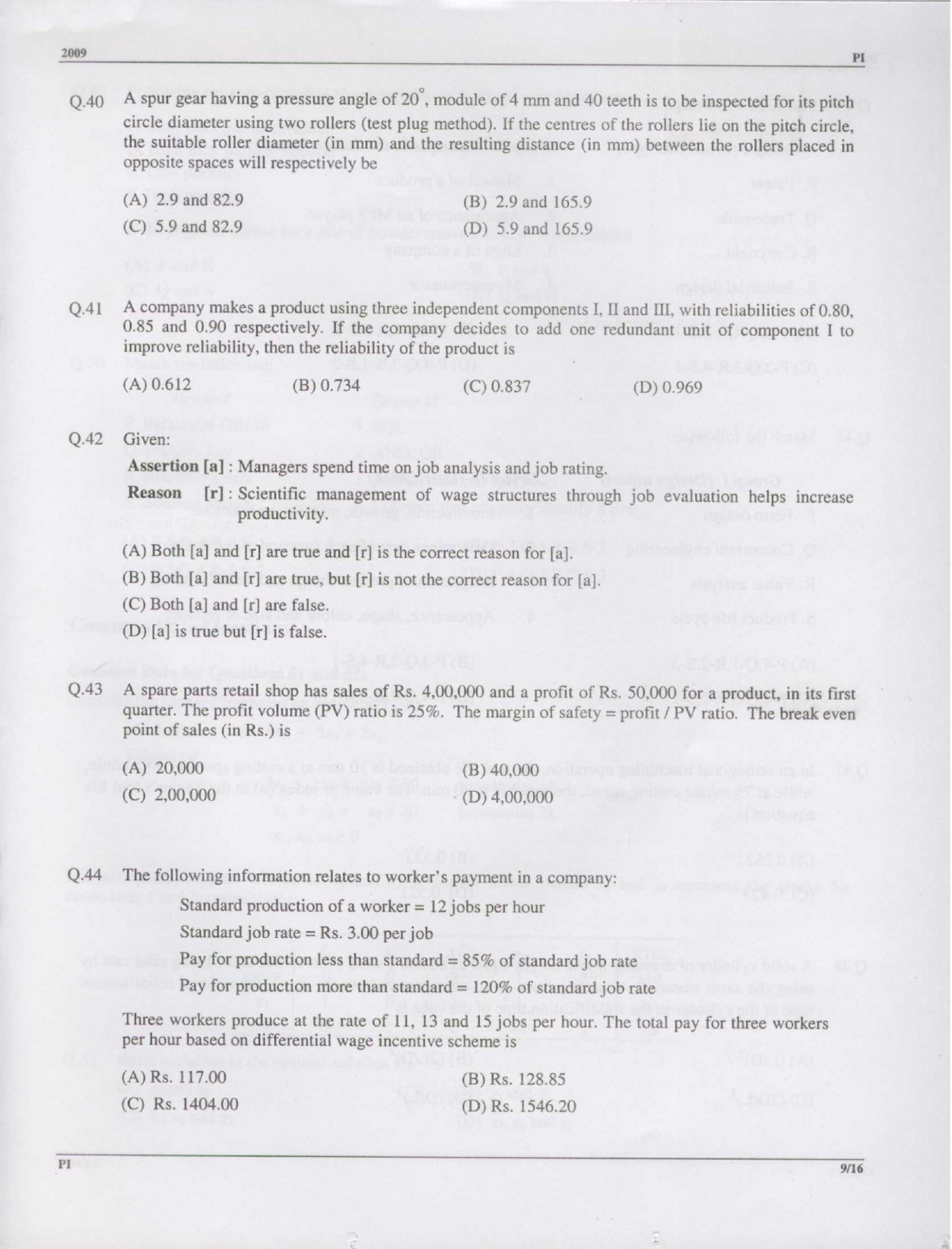GATE Exam Question Paper 2009 Production and Industrial Engineering 9