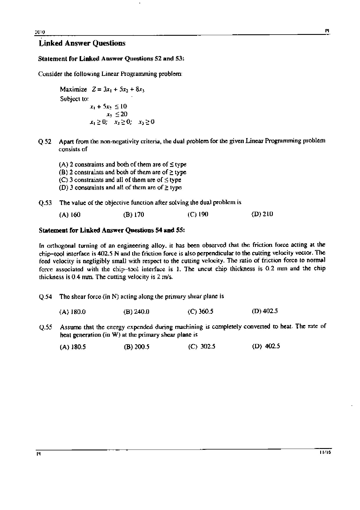 GATE Exam Question Paper 2010 Production and Industrial Engineering 11
