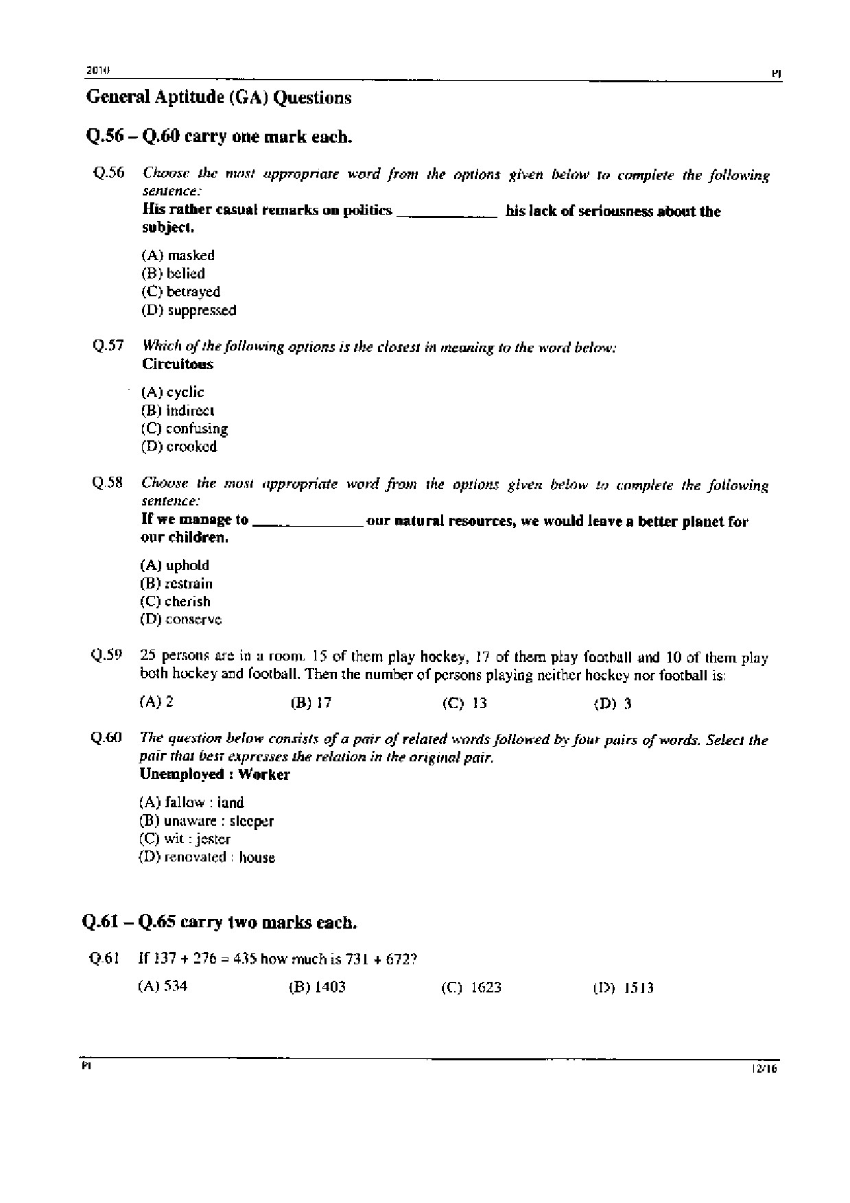 GATE Exam Question Paper 2010 Production and Industrial Engineering 12