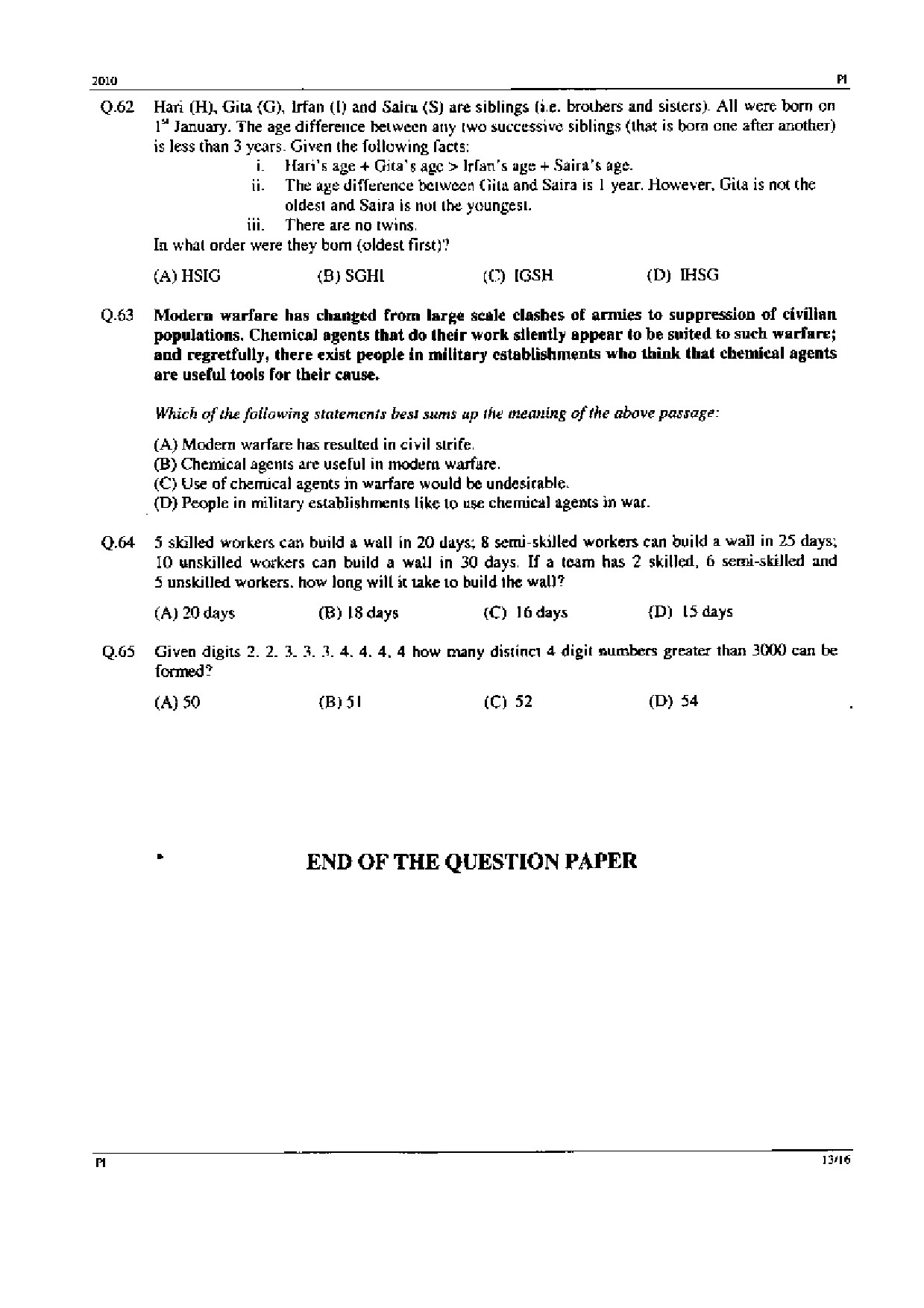 GATE Exam Question Paper 2010 Production and Industrial Engineering 13