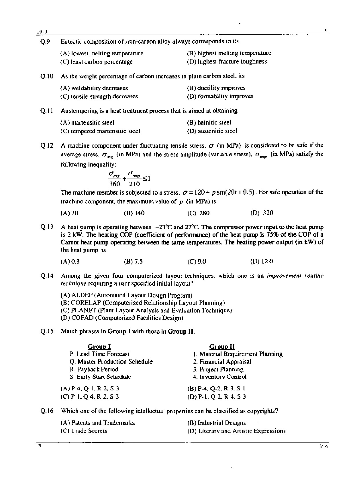 GATE Exam Question Paper 2010 Production and Industrial Engineering 3