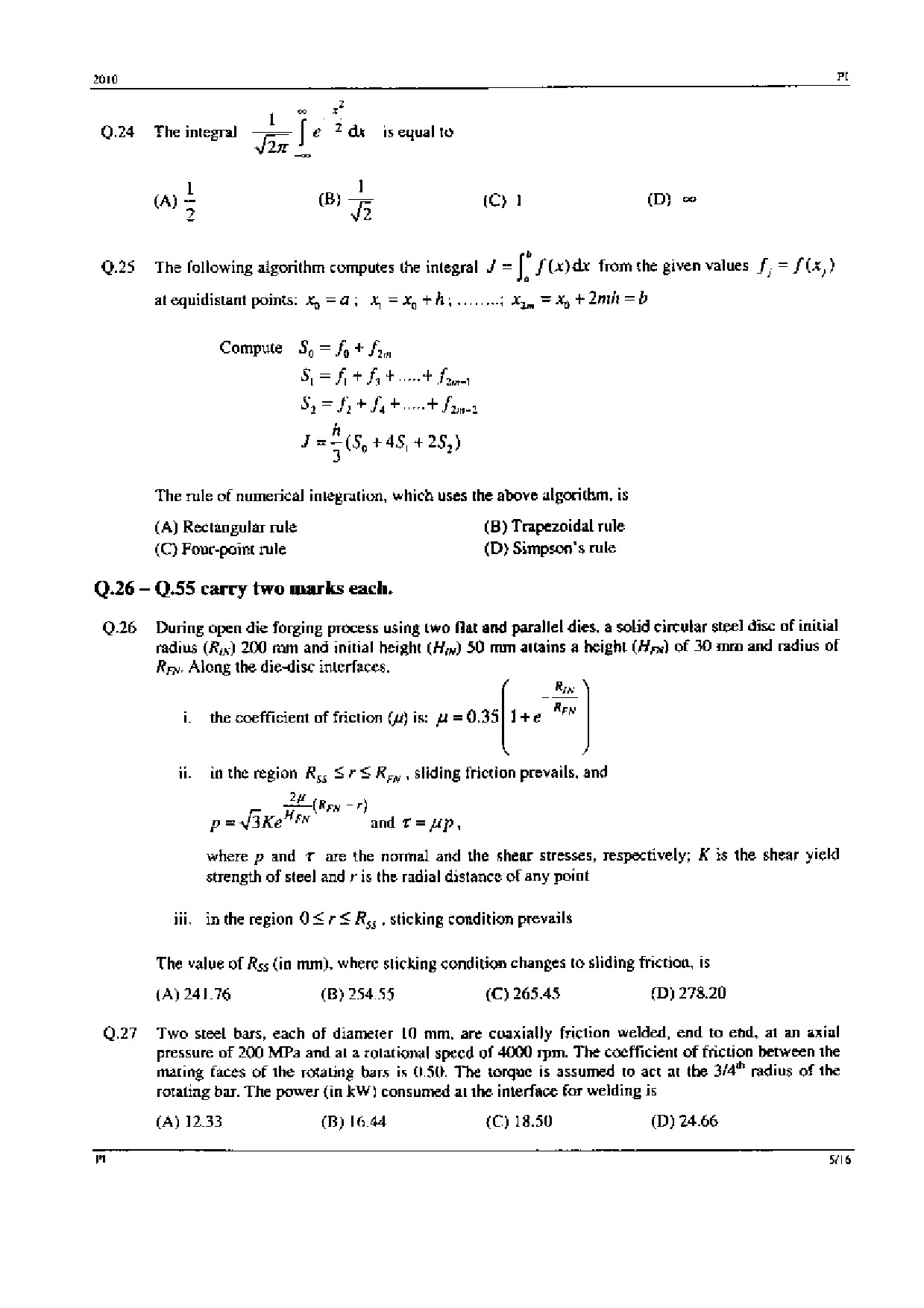 GATE Exam Question Paper 2010 Production and Industrial Engineering 5
