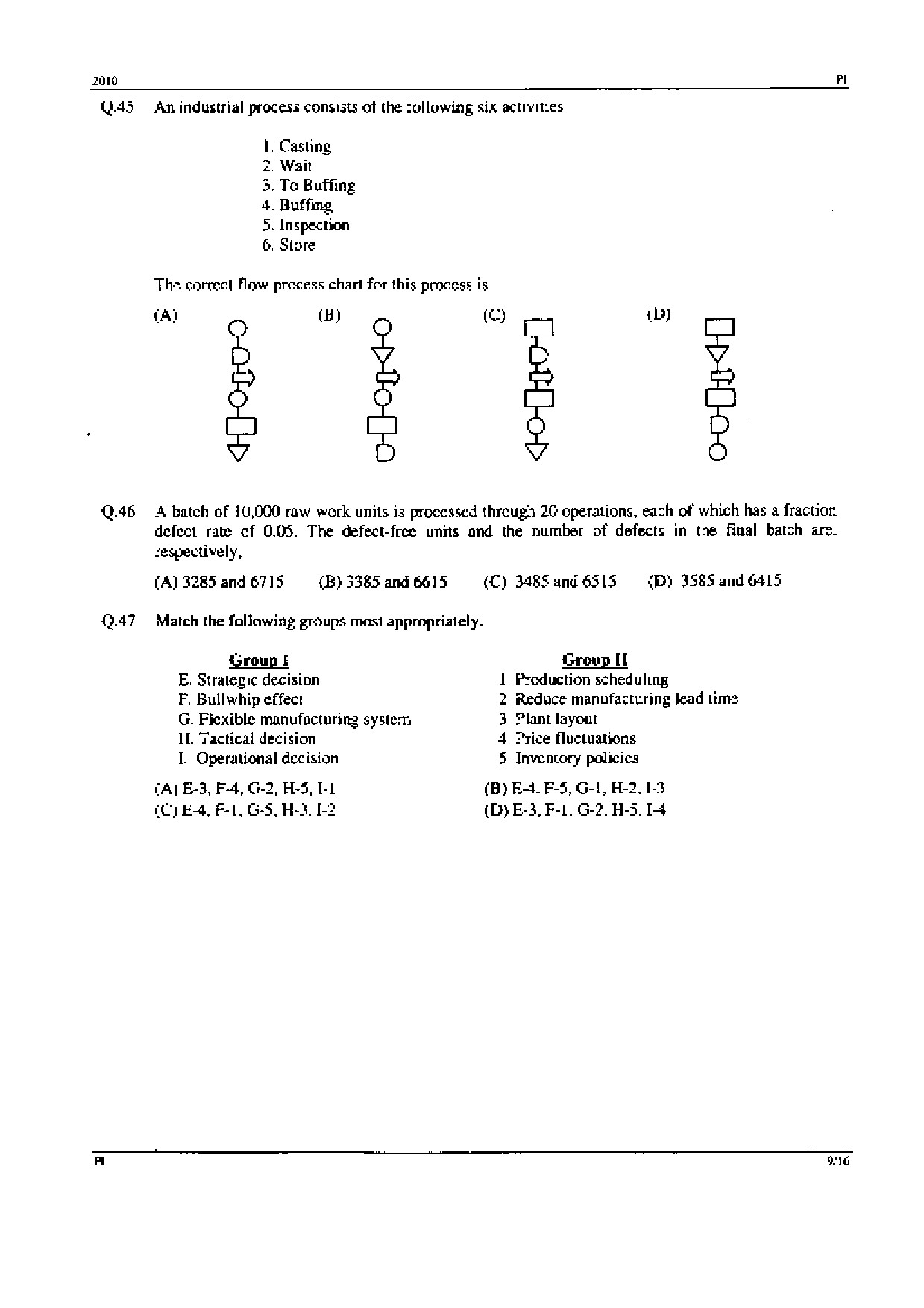GATE Exam Question Paper 2010 Production and Industrial Engineering 9