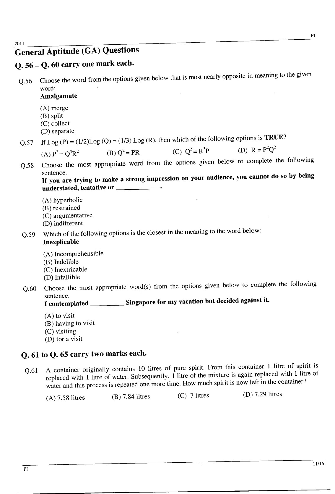 GATE Exam Question Paper 2011 Production and Industrial Engineering 11