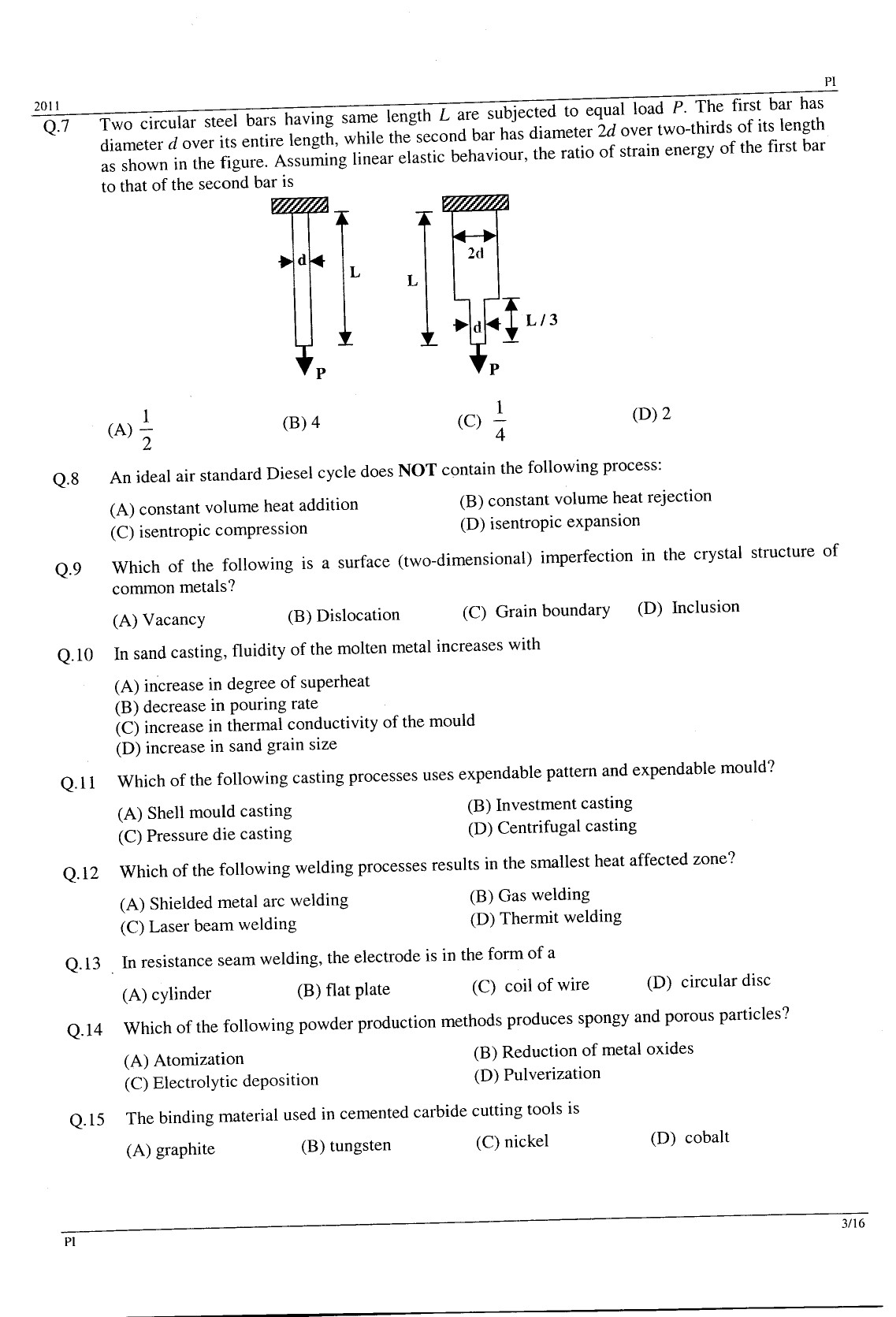 GATE Exam Question Paper 2011 Production and Industrial Engineering 3