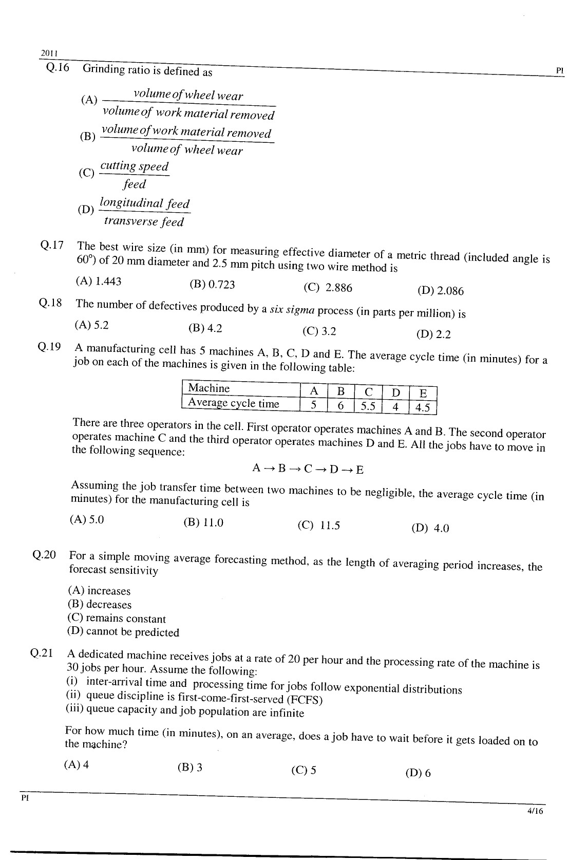 GATE Exam Question Paper 2011 Production and Industrial Engineering 4