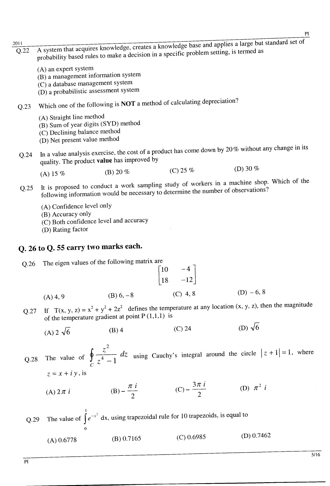 GATE Exam Question Paper 2011 Production and Industrial Engineering 5