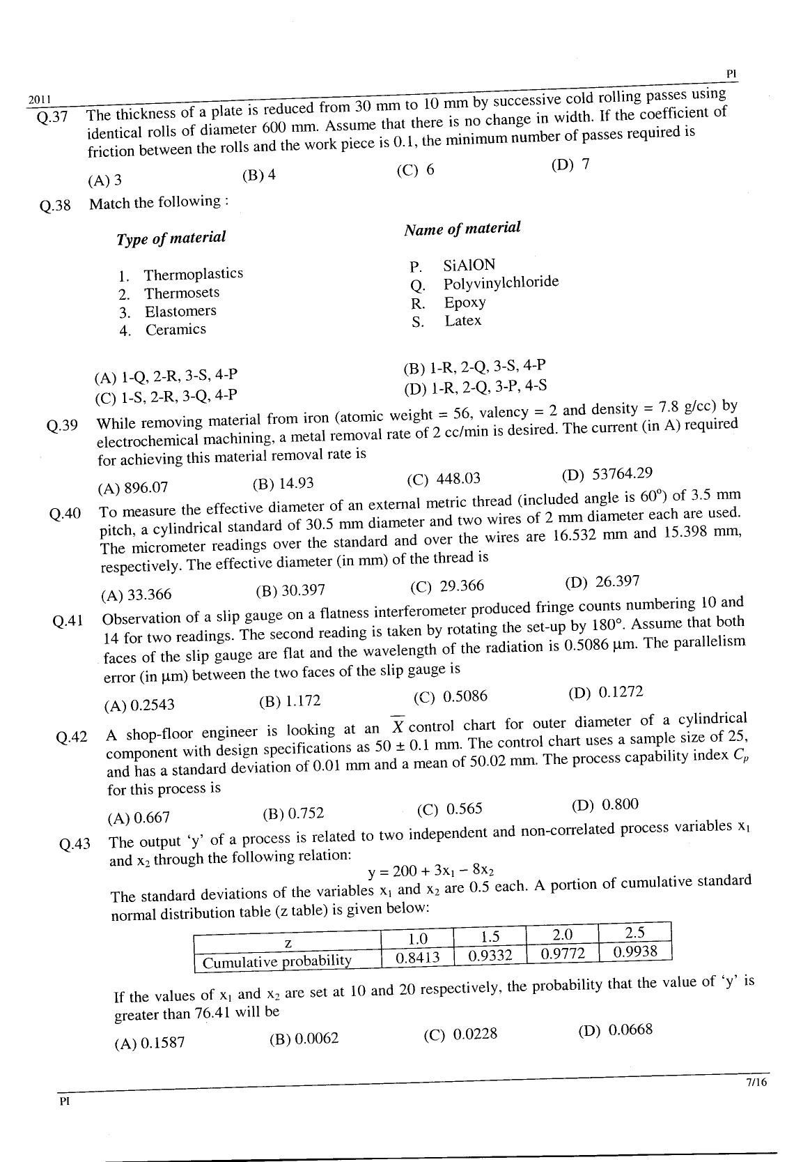GATE Exam Question Paper 2011 Production and Industrial Engineering 7