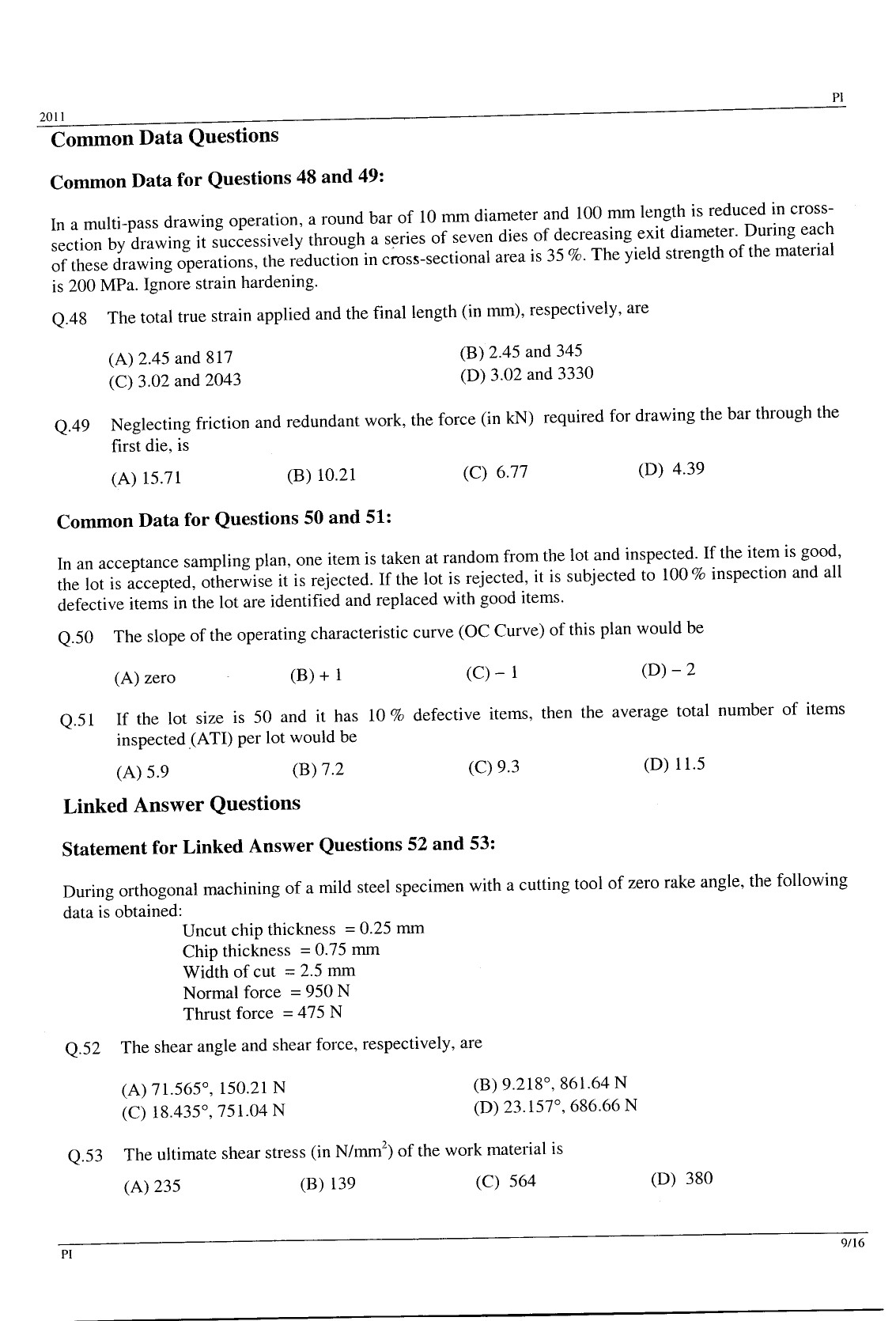 GATE Exam Question Paper 2011 Production and Industrial Engineering 9