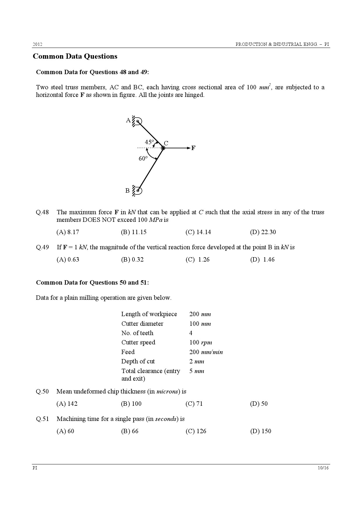 GATE Exam Question Paper 2012 Production and Industrial Engineering 10
