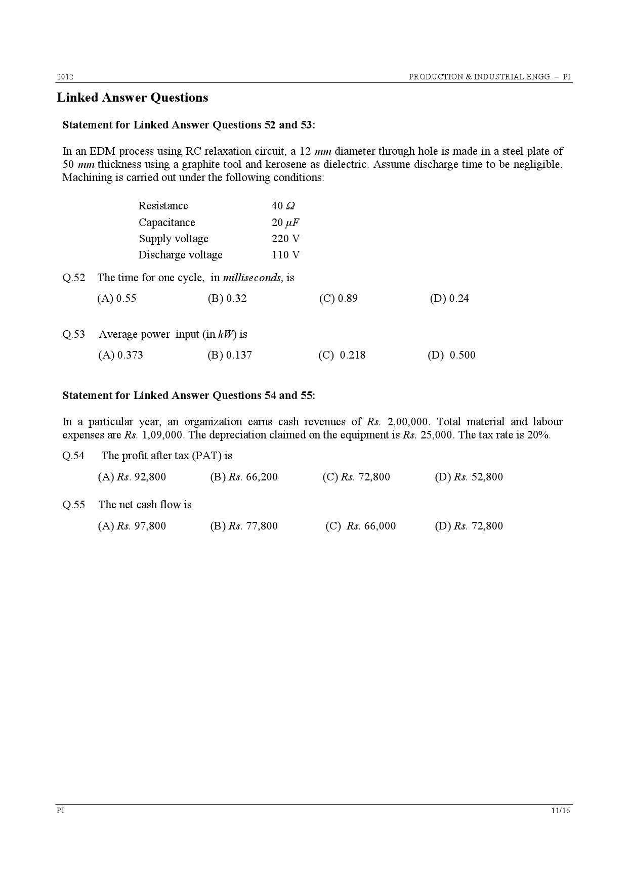 GATE Exam Question Paper 2012 Production and Industrial Engineering 11