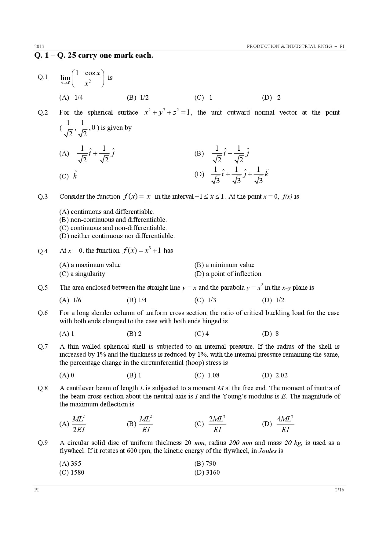GATE Exam Question Paper 2012 Production and Industrial Engineering 2