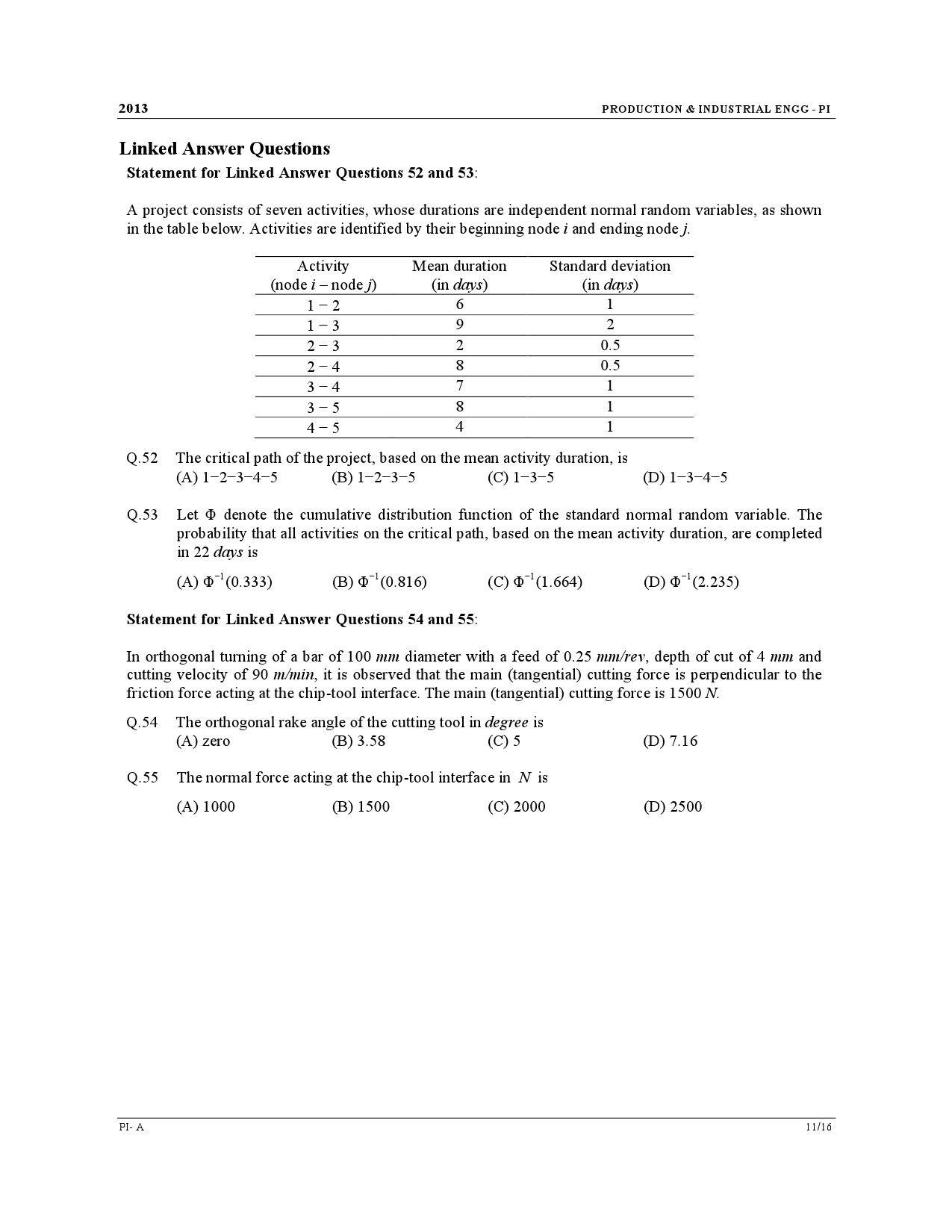 GATE Exam Question Paper 2013 Production and Industrial Engineering 11