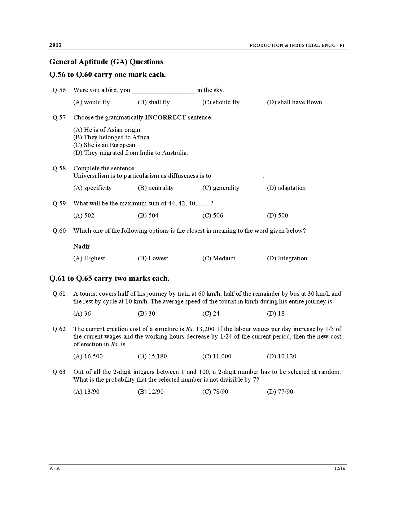 GATE Exam Question Paper 2013 Production and Industrial Engineering 12
