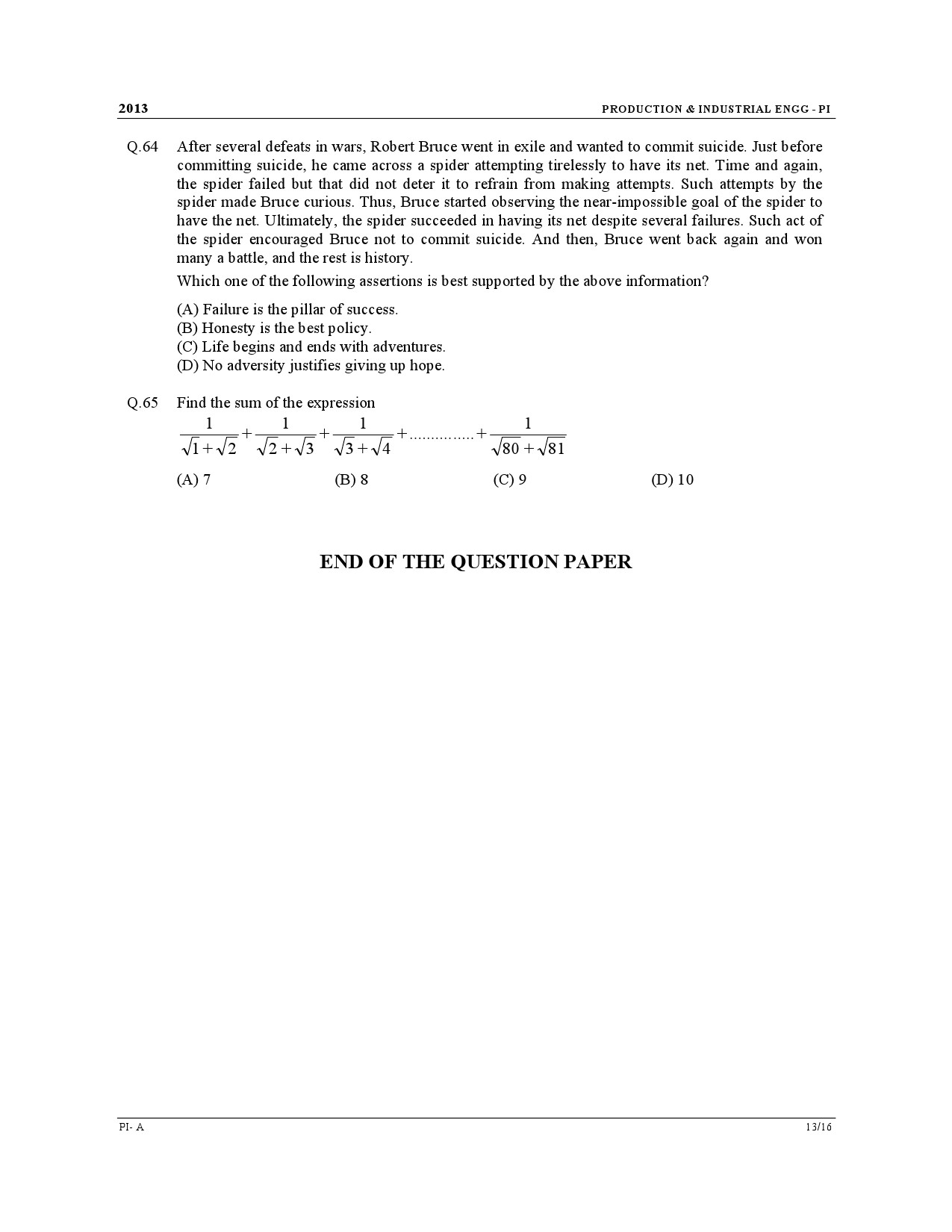GATE Exam Question Paper 2013 Production and Industrial Engineering 13