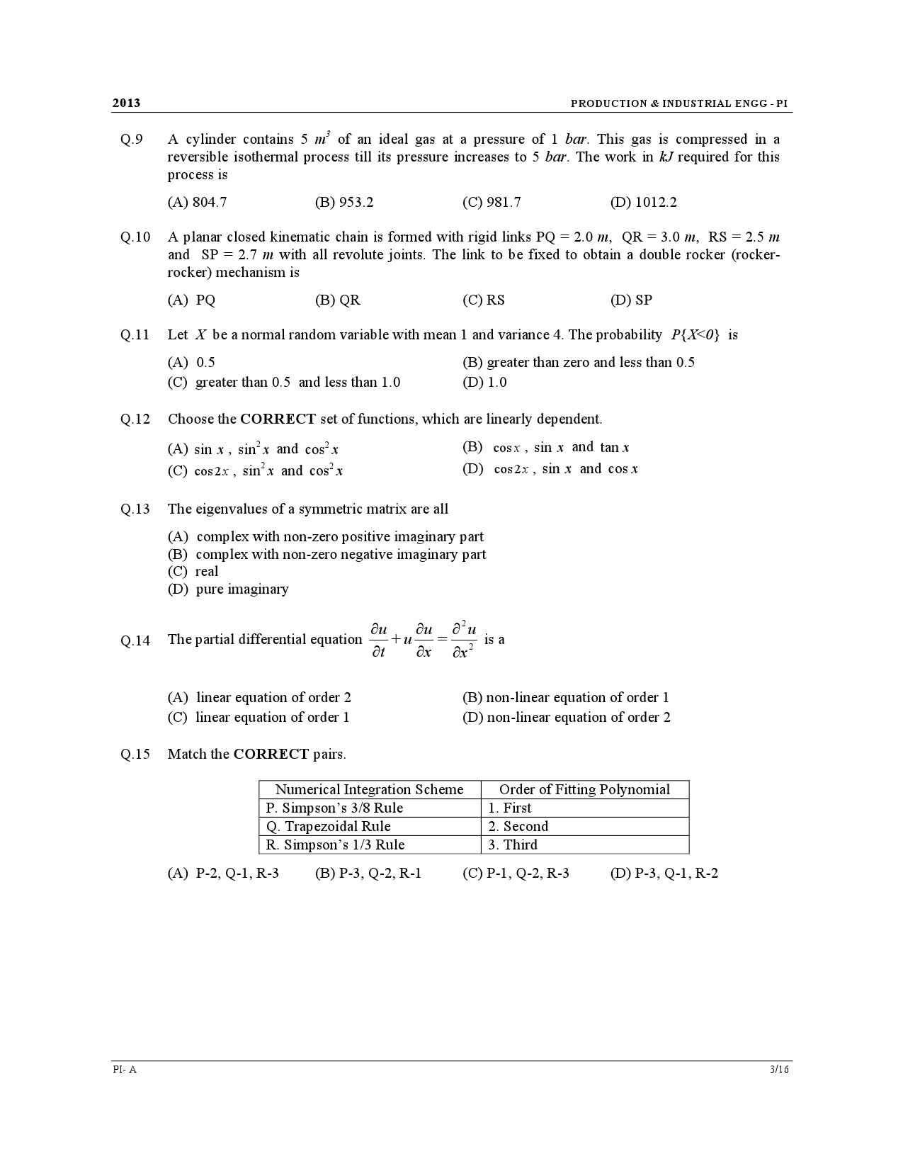 GATE Exam Question Paper 2013 Production and Industrial Engineering 3