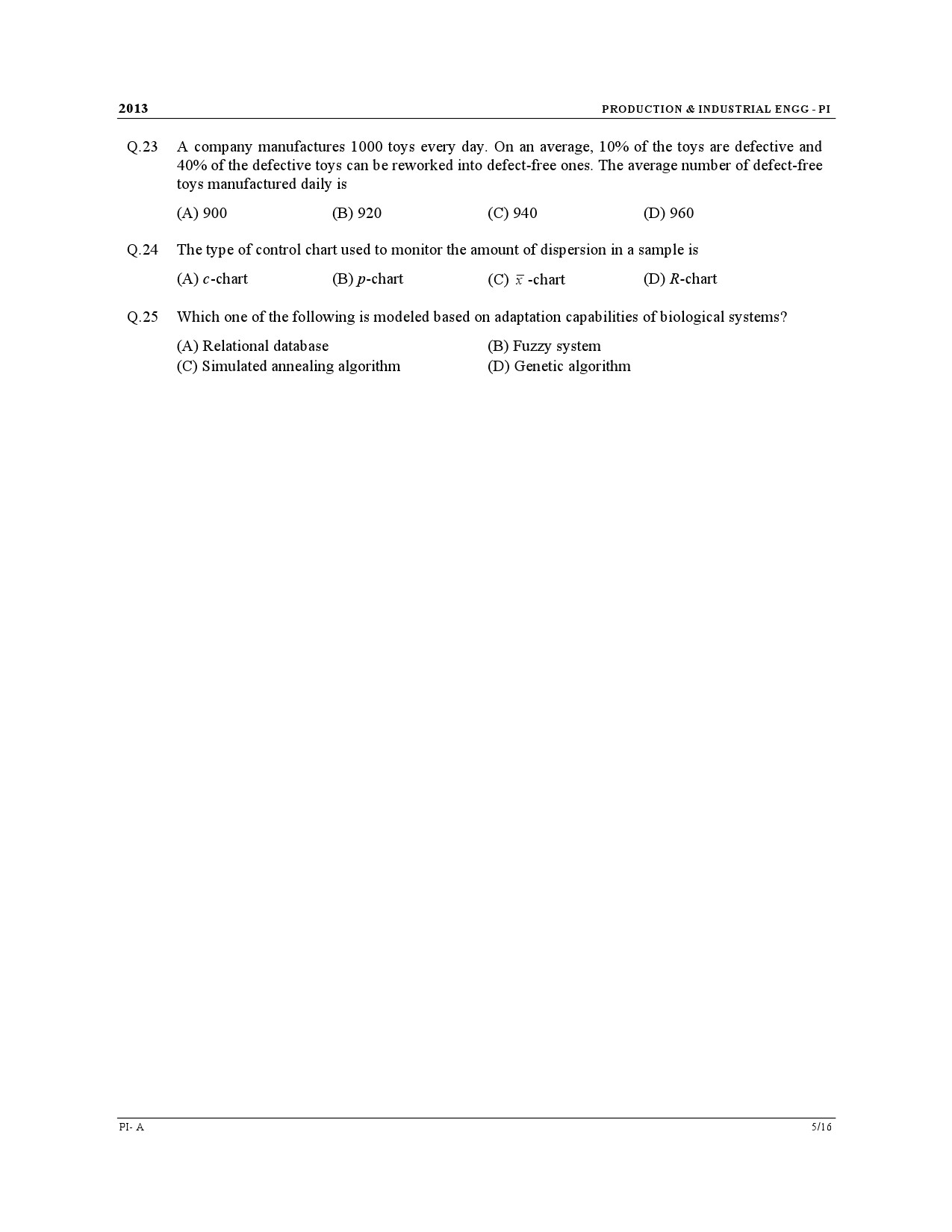 GATE Exam Question Paper 2013 Production and Industrial Engineering 5