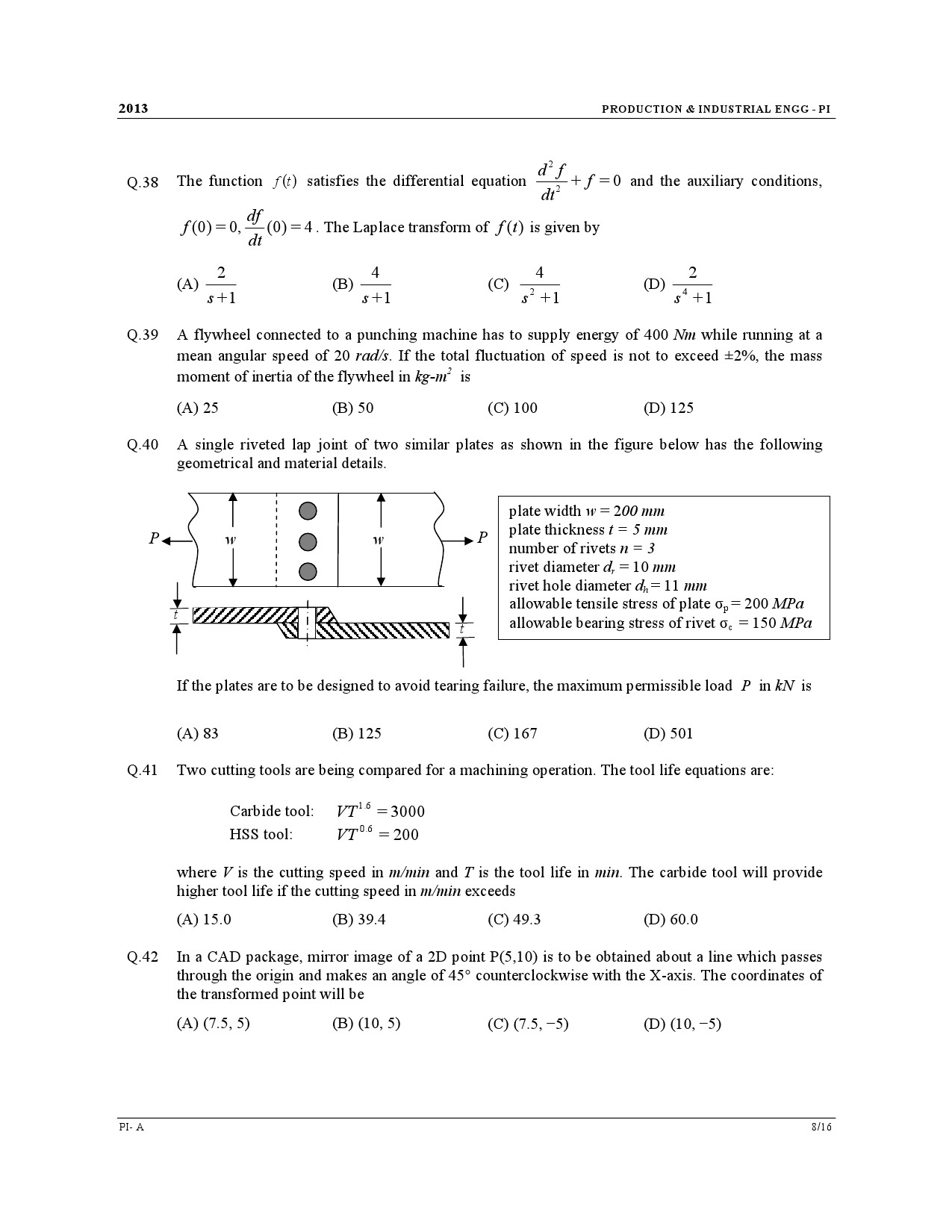 GATE Exam Question Paper 2013 Production and Industrial Engineering 8