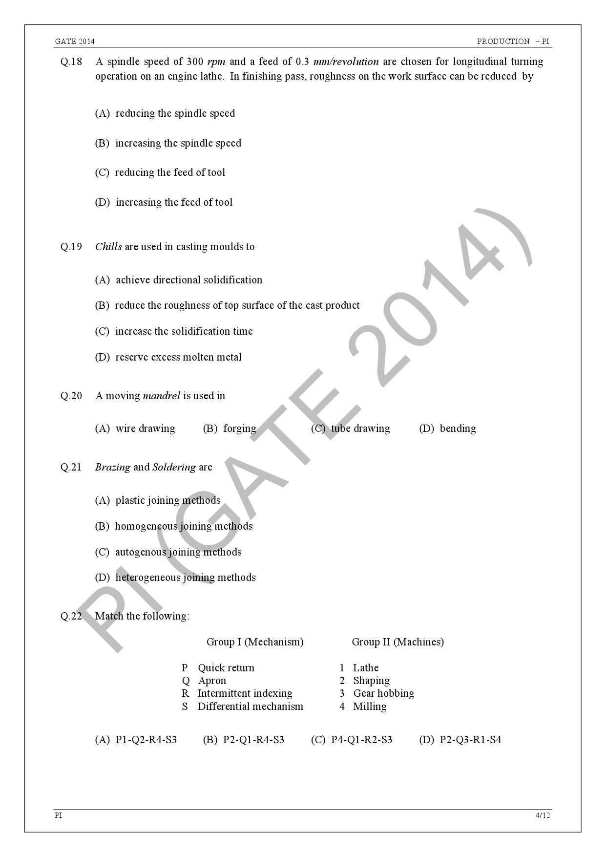 GATE Exam Question Paper 2014 Production and Industrial Engineering 10
