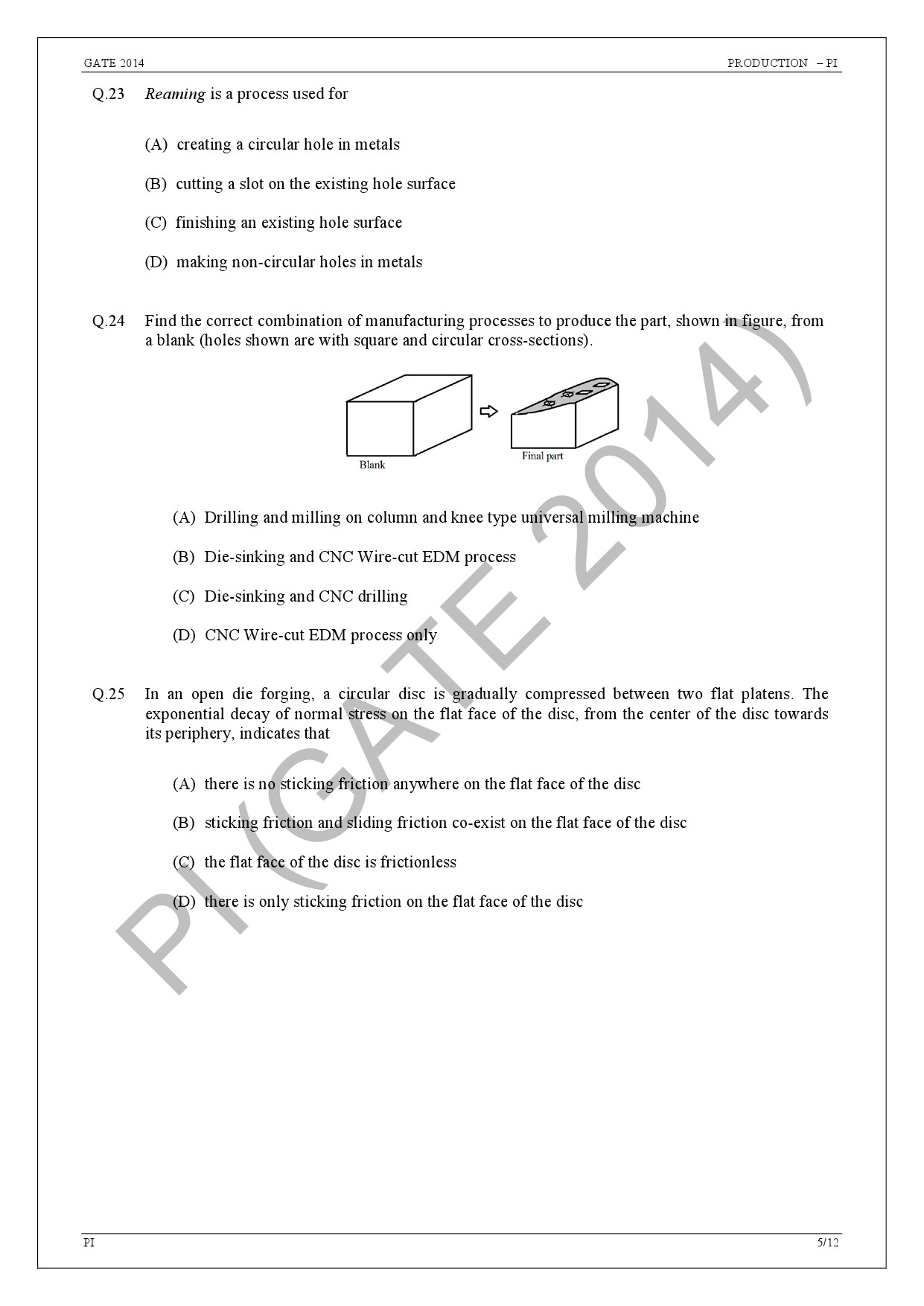 GATE Exam Question Paper 2014 Production and Industrial Engineering 11