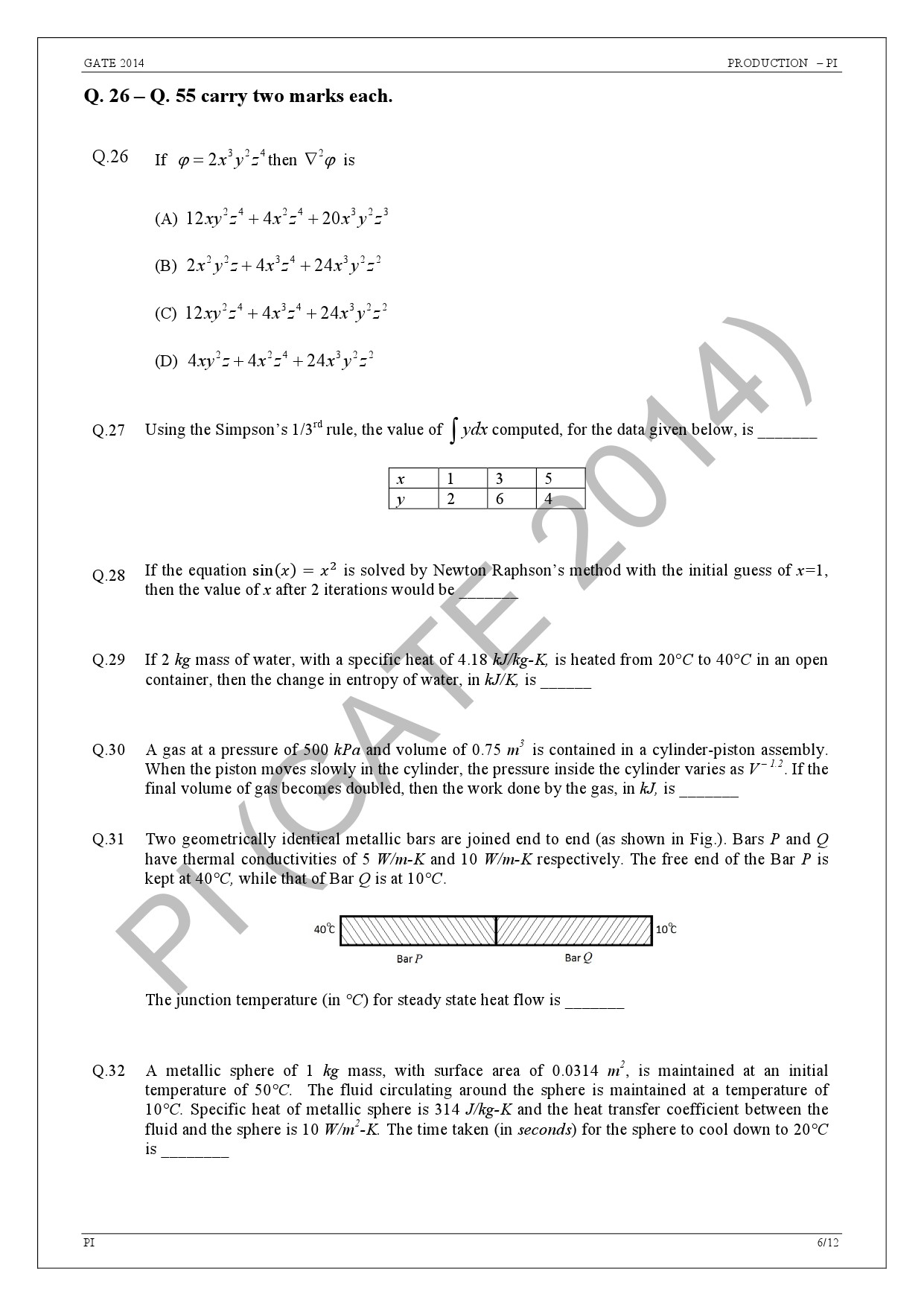 GATE Exam Question Paper 2014 Production and Industrial Engineering 12